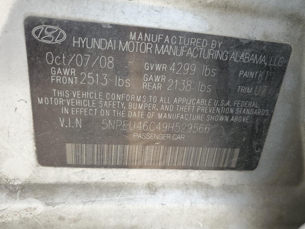 2009 Hyundai Sonata Se Silver vin: 5NPEU46C49H529566