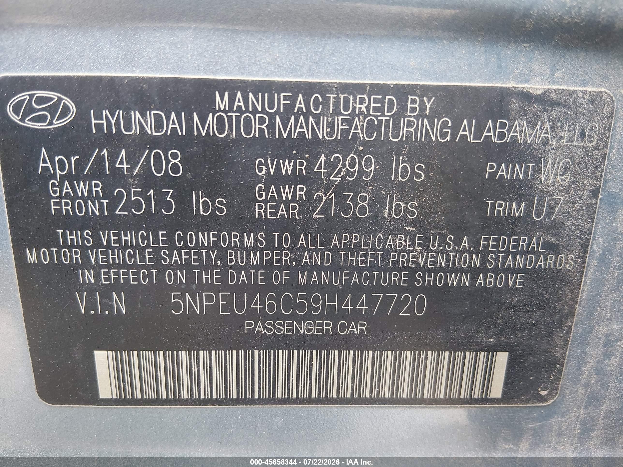 2009 Hyundai Sonata Limited Light Blue vin: 5NPEU46C59H447720