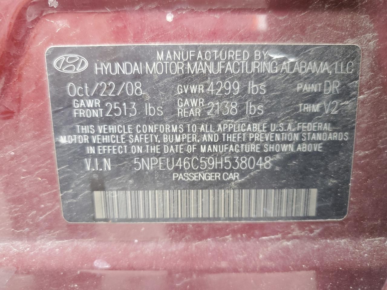 2009 Hyundai Sonata Se Maroon vin: 5NPEU46C59H538048