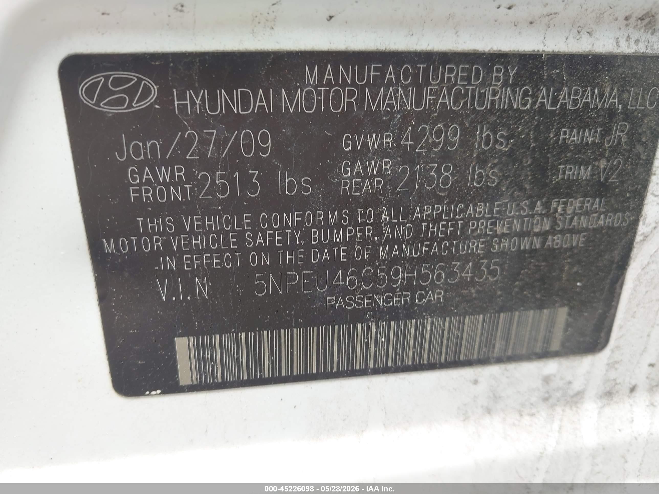 2009 Hyundai Sonata Limited White vin: 5NPEU46C59H563435