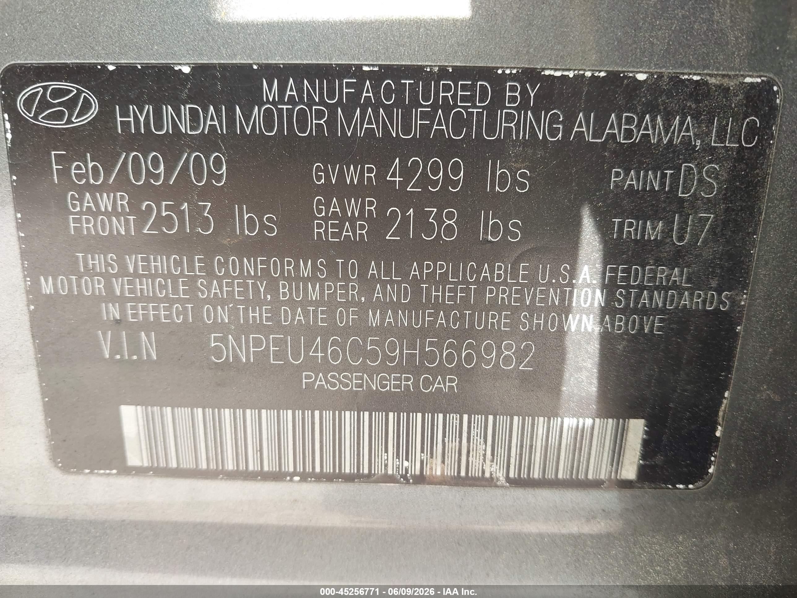 2009 Hyundai Sonata Limited Gray vin: 5NPEU46C59H566982