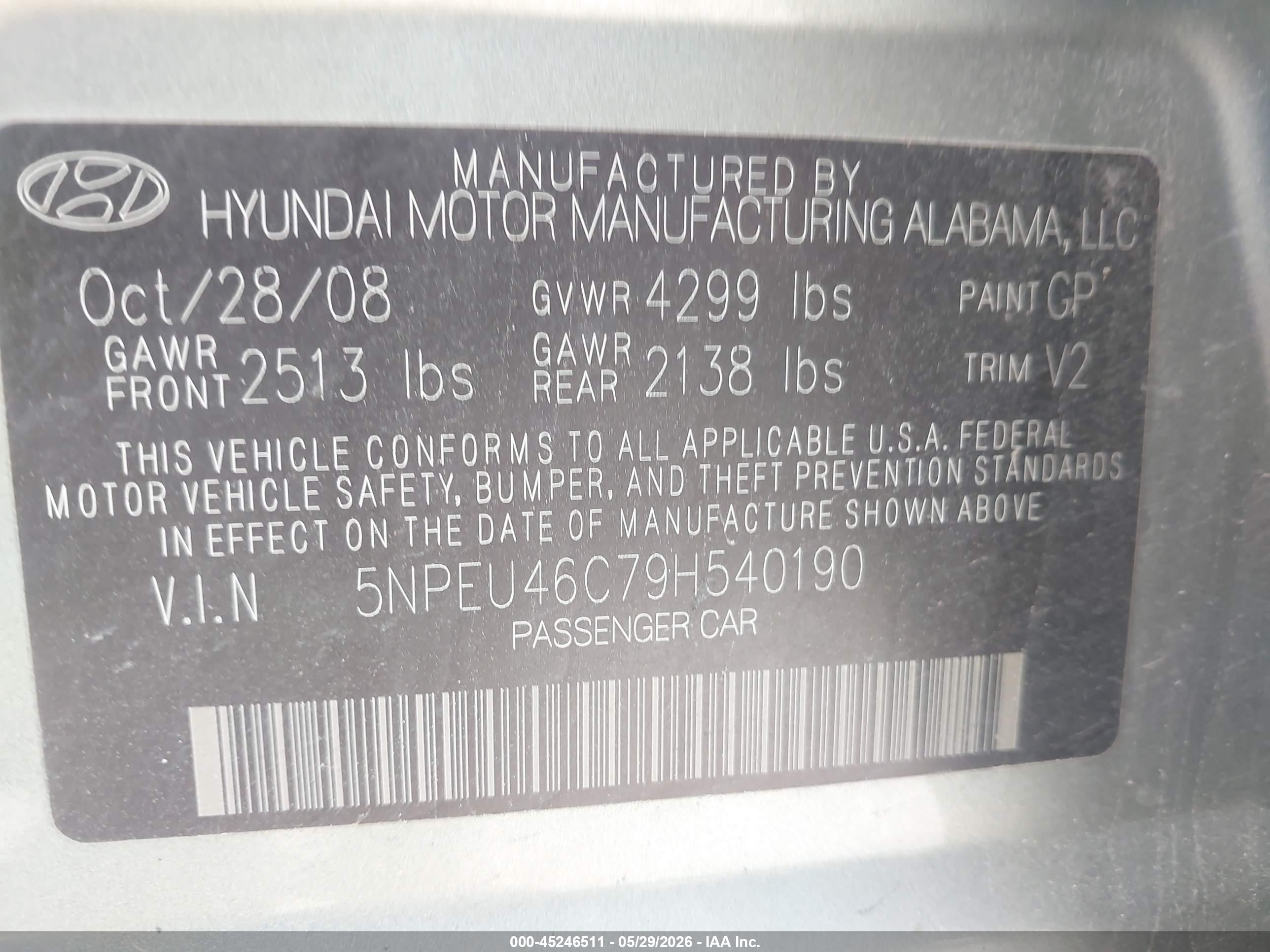 2009 Hyundai Sonata Limited Green vin: 5NPEU46C79H540190