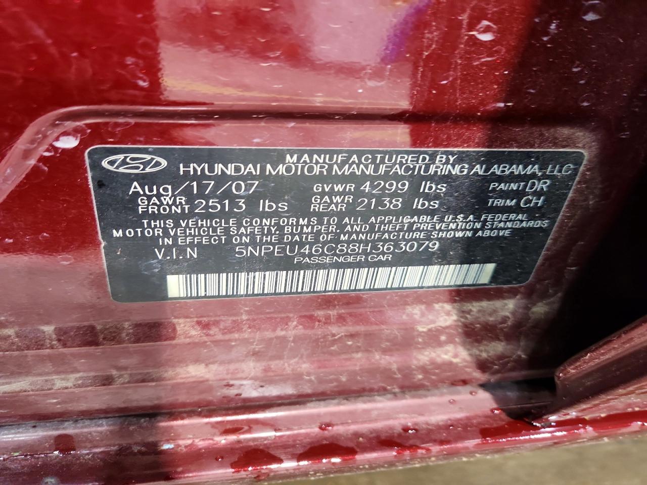 2008 Hyundai Sonata Se Темно-бордовый vin: 5NPEU46C88H363079