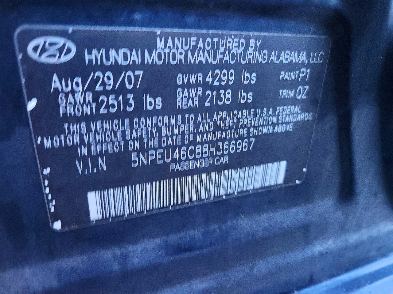 2008 Hyundai Sonata Se Blue vin: 5NPEU46C88H366967
