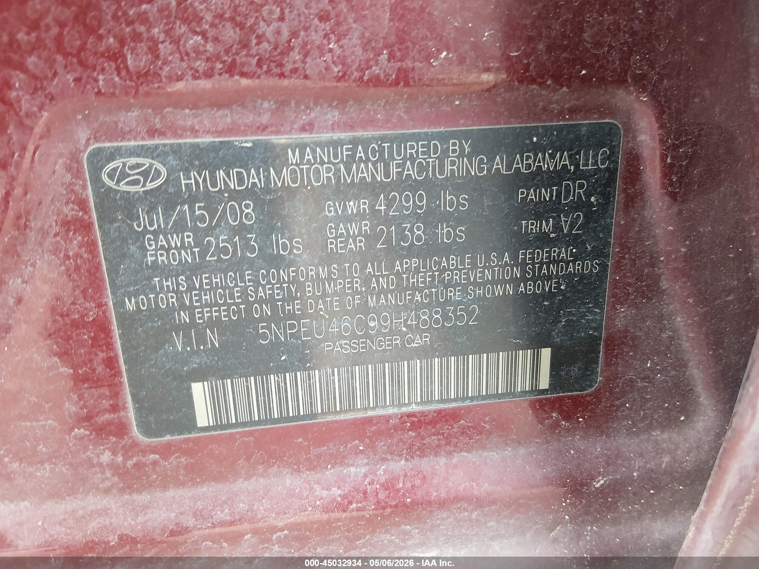 2009 Hyundai Sonata Limited Бордовый vin: 5NPEU46C99H488352