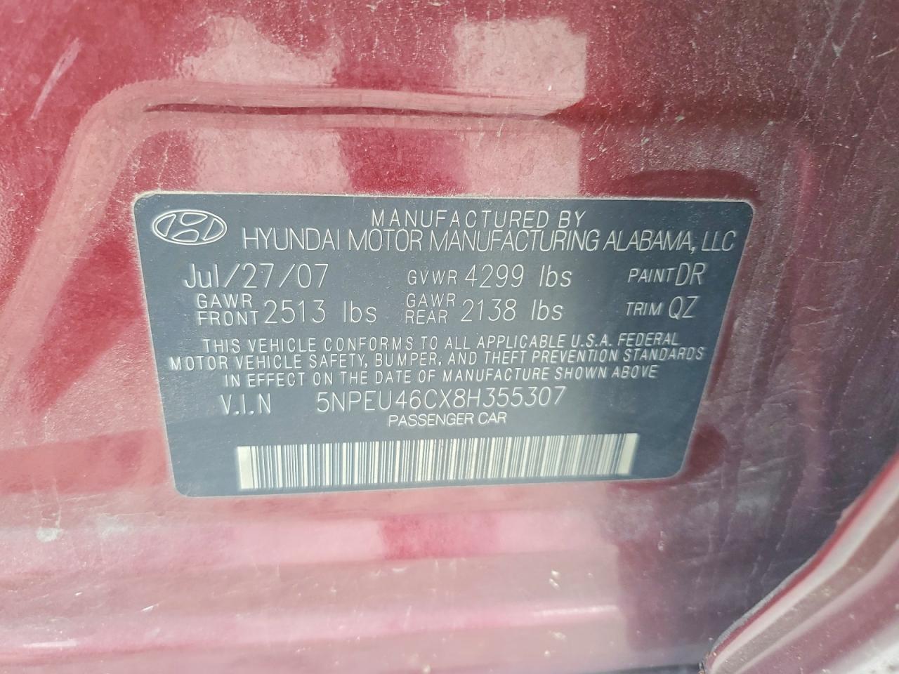 2008 Hyundai Sonata Se Maroon vin: 5NPEU46CX8H355307