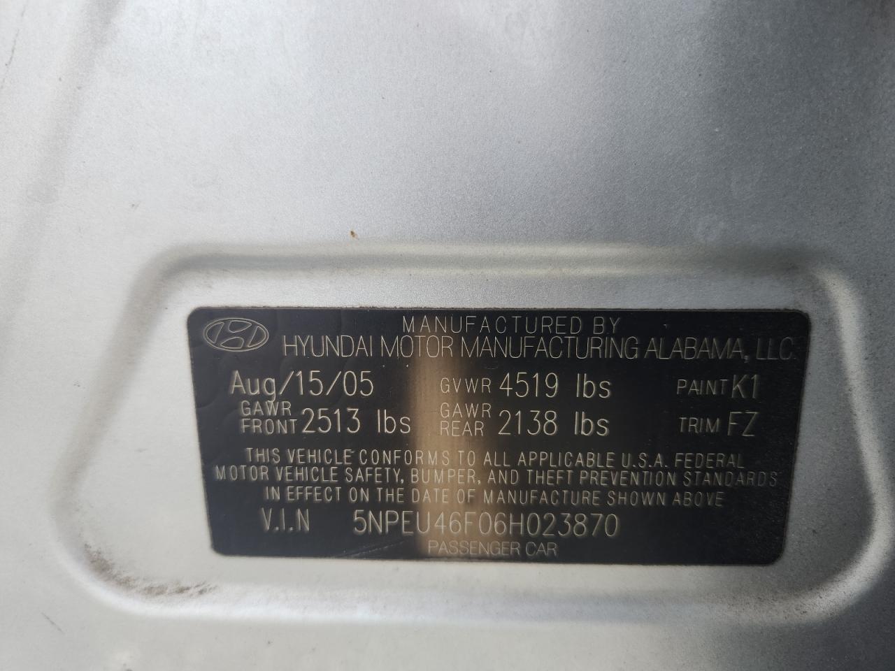 2006 Hyundai Sonata Gls V6 Silver vin: 5NPEU46F06H023870