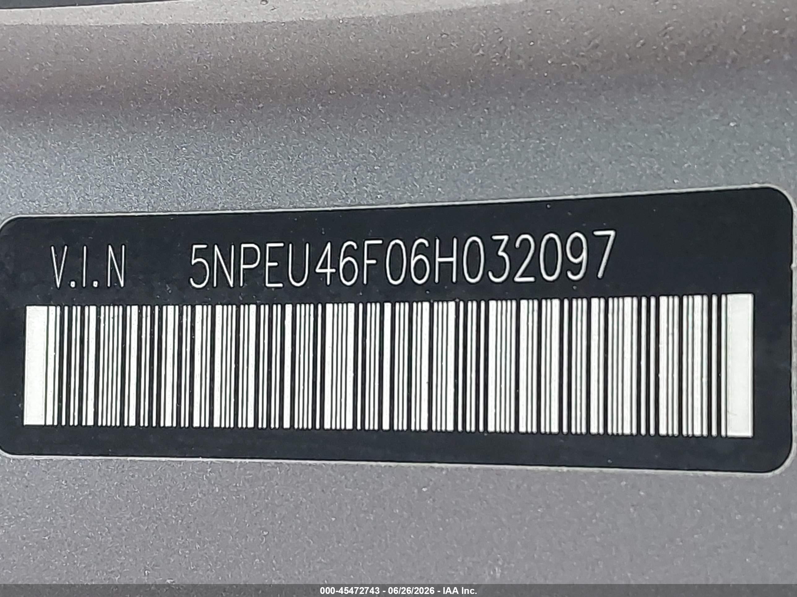 2006 Hyundai Sonata Gls V6/lx V6 Gray vin: 5NPEU46F06H032097