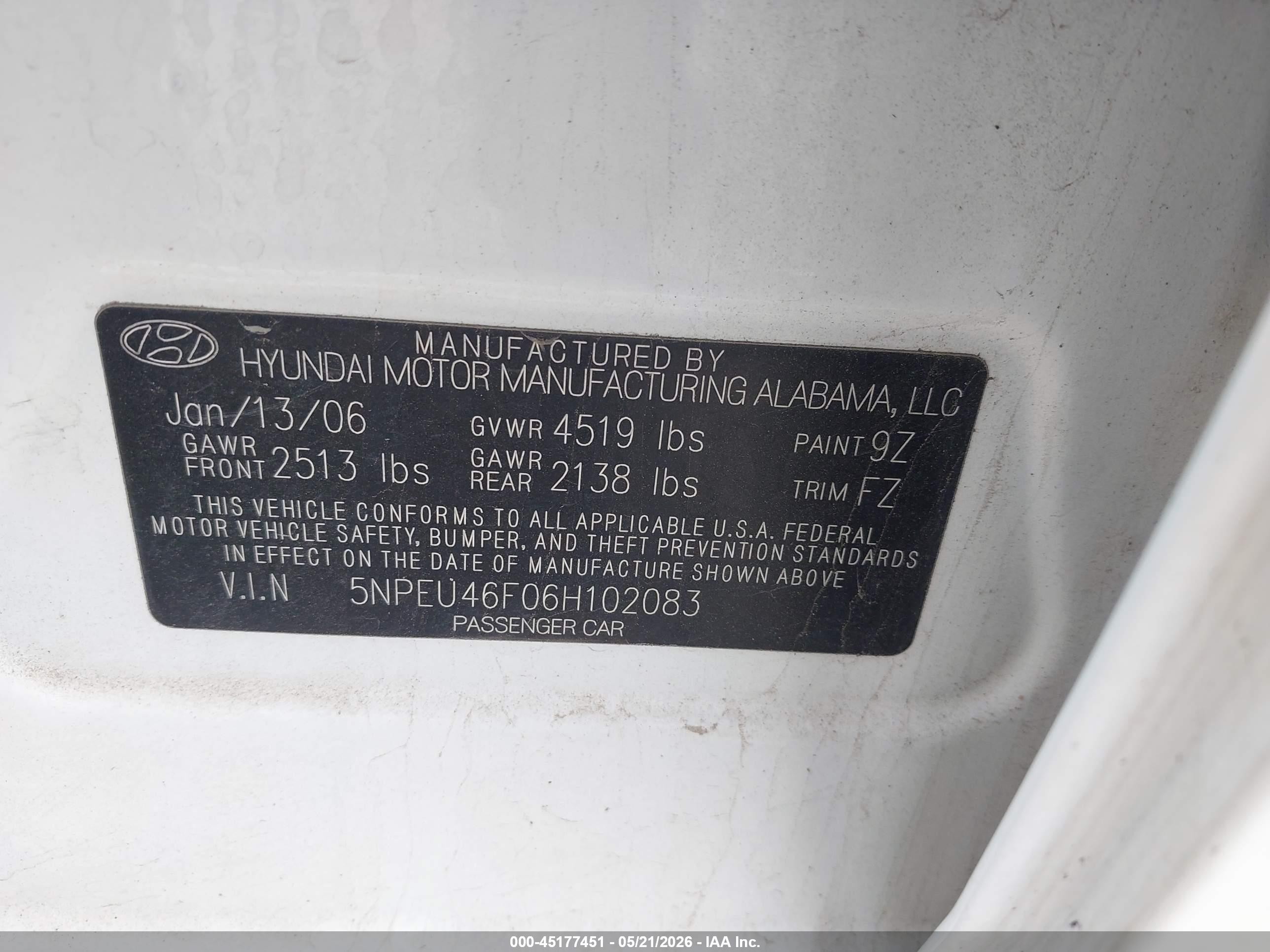 2006 Hyundai Sonata Gls V6/lx V6 Белый vin: 5NPEU46F06H102083
