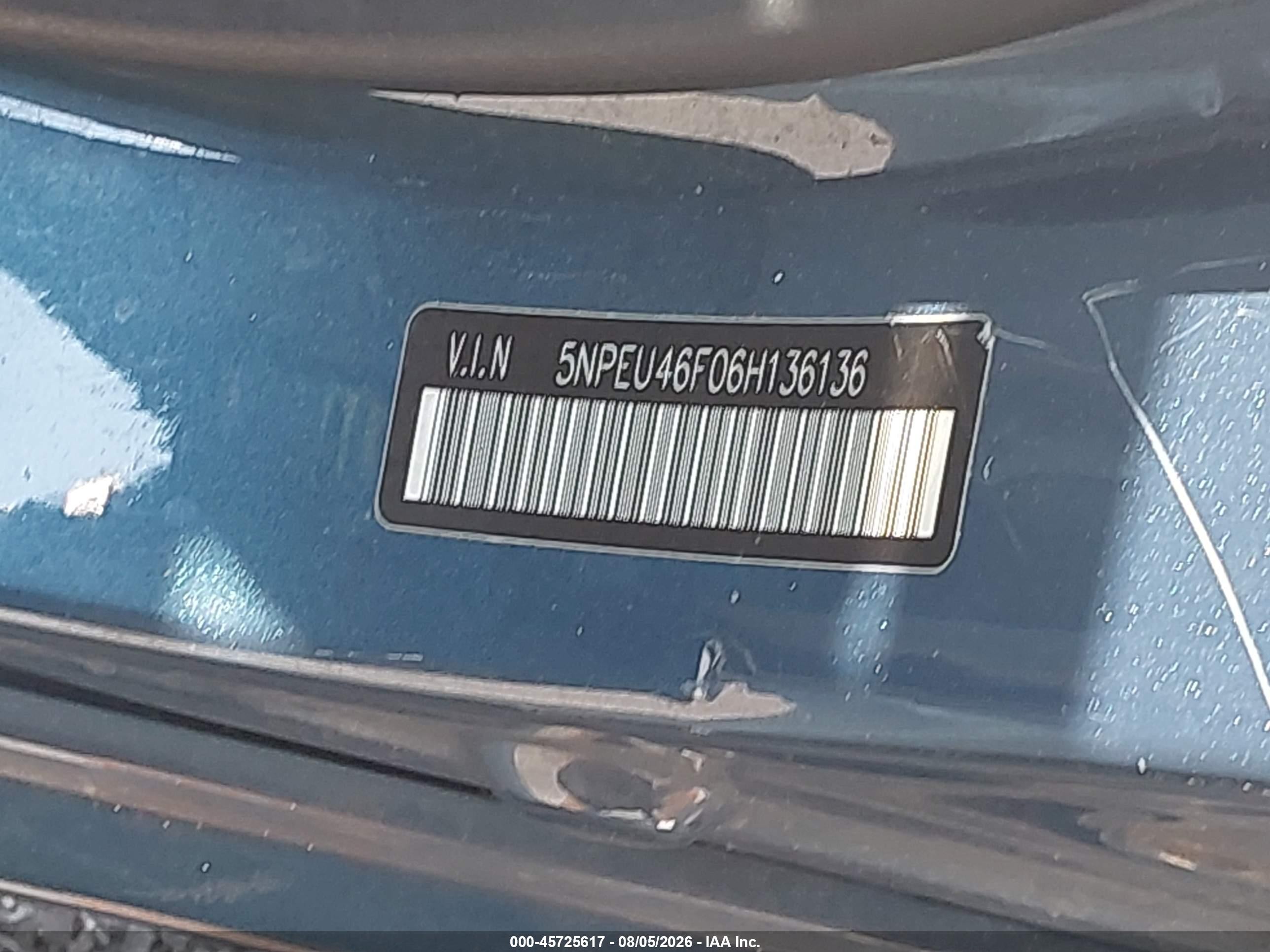 2006 Hyundai Sonata Gls V6/lx V6 Blue vin: 5NPEU46F06H136136