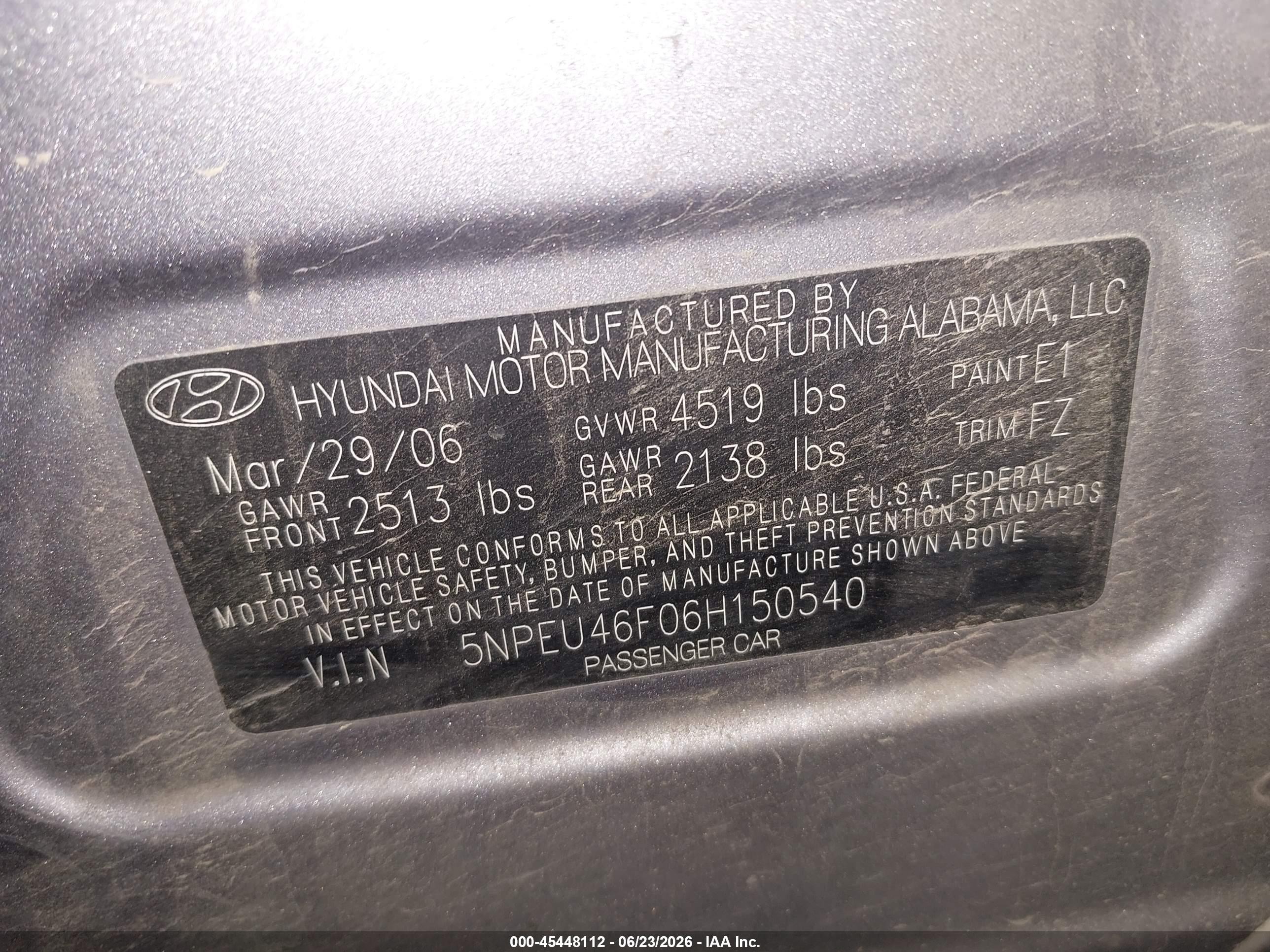 2006 Hyundai Sonata Gls V6/lx V6 Silver vin: 5NPEU46F06H150540