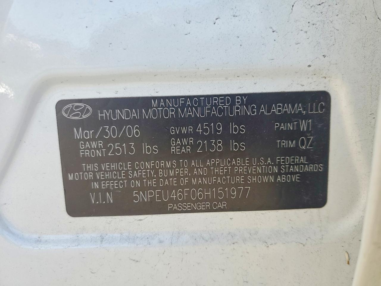 2006 Hyundai Sonata Gls V6 White vin: 5NPEU46F06H151977