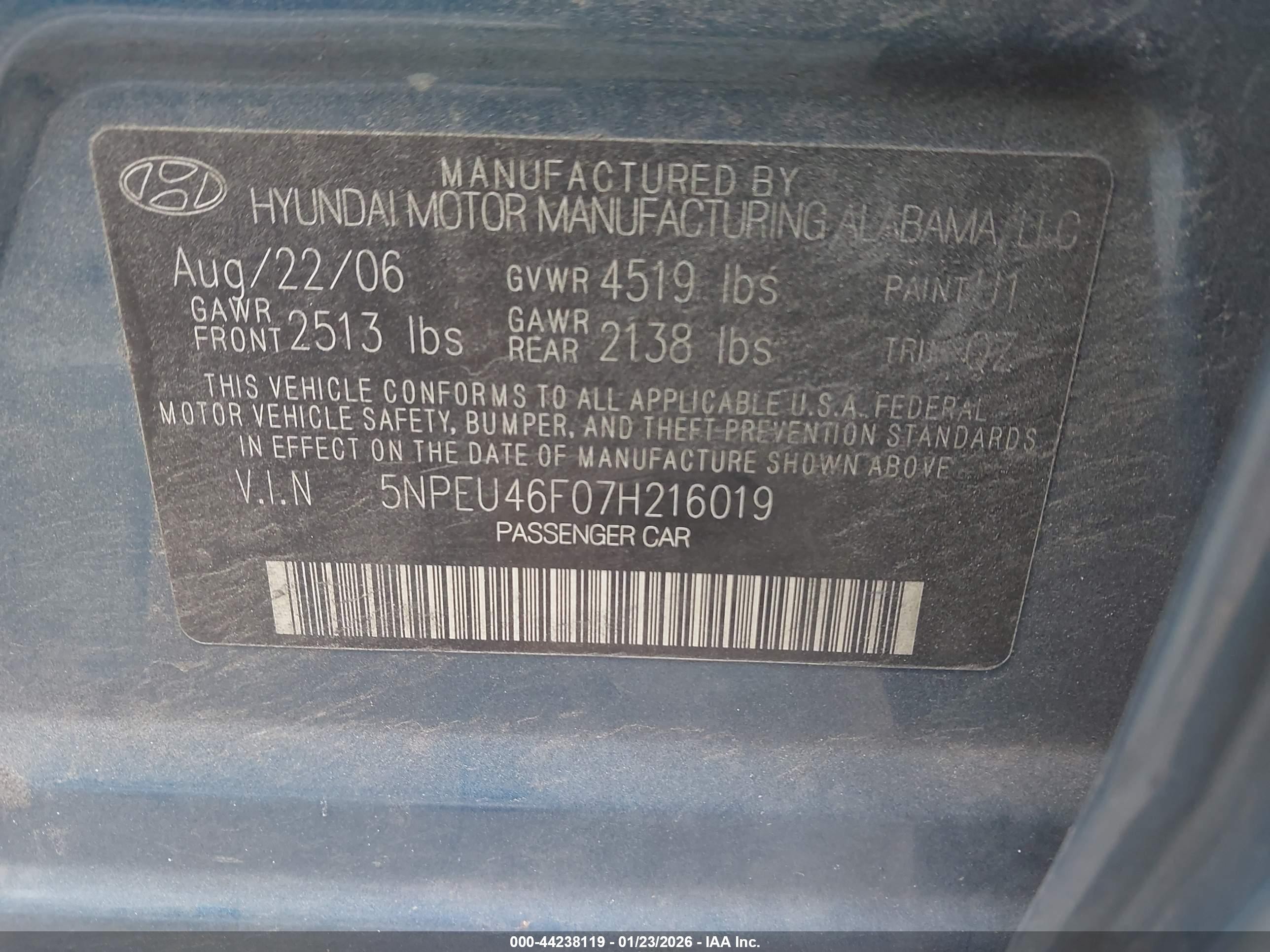 2007 Hyundai Sonata Limited/se V6 Teal vin: 5NPEU46F07H216019