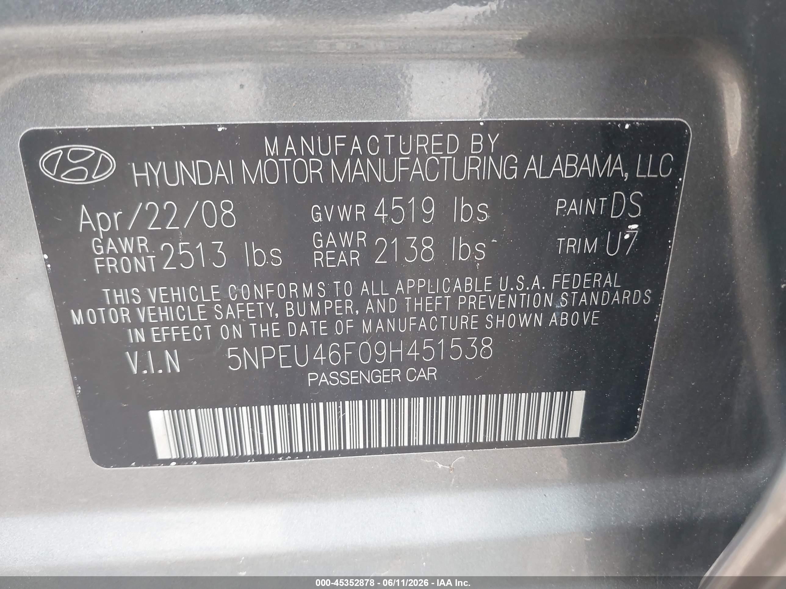 2009 Hyundai Sonata Se V6 Gray vin: 5NPEU46F09H451538