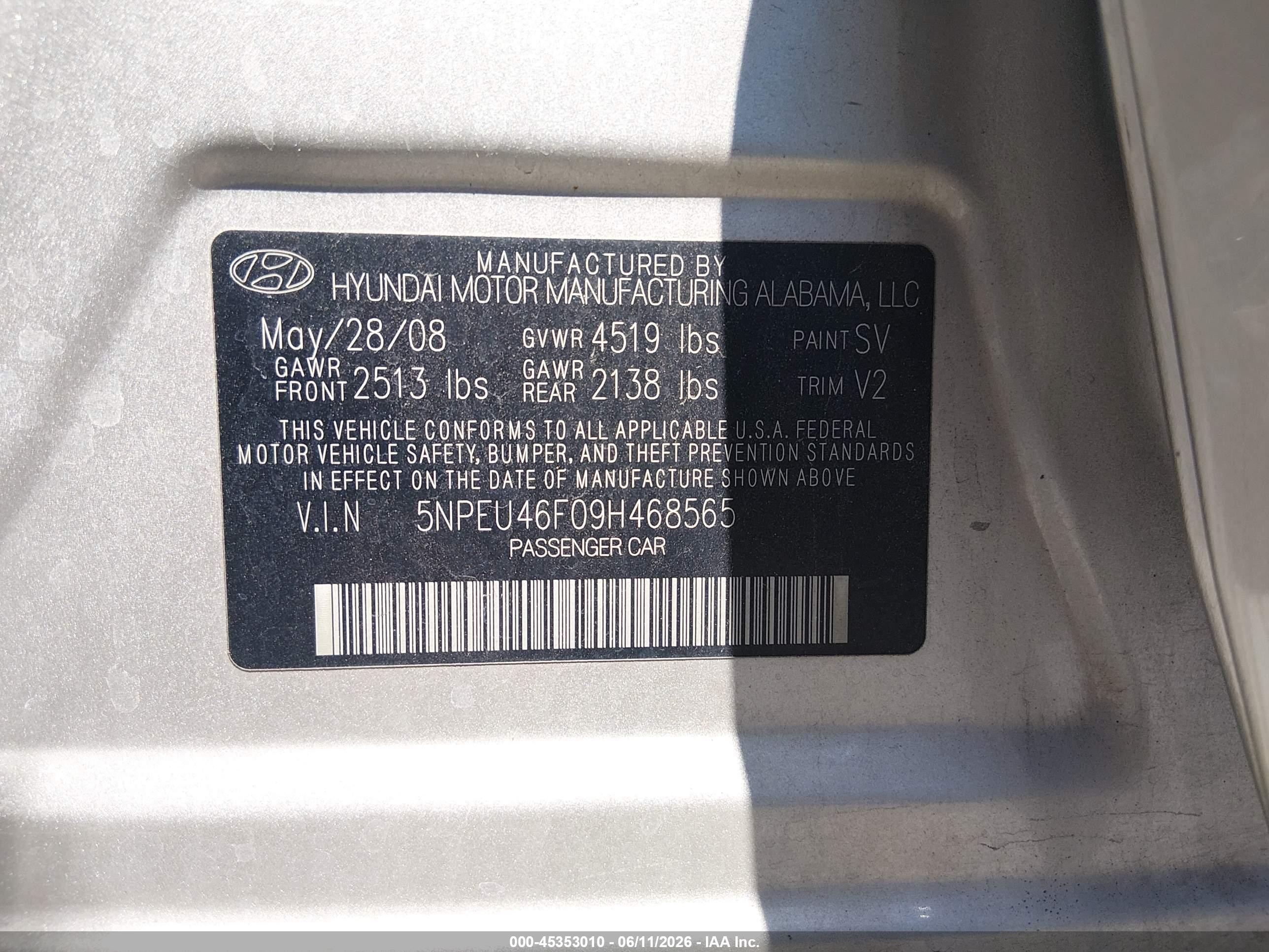 2009 Hyundai Sonata Limited V6 Tan vin: 5NPEU46F09H468565