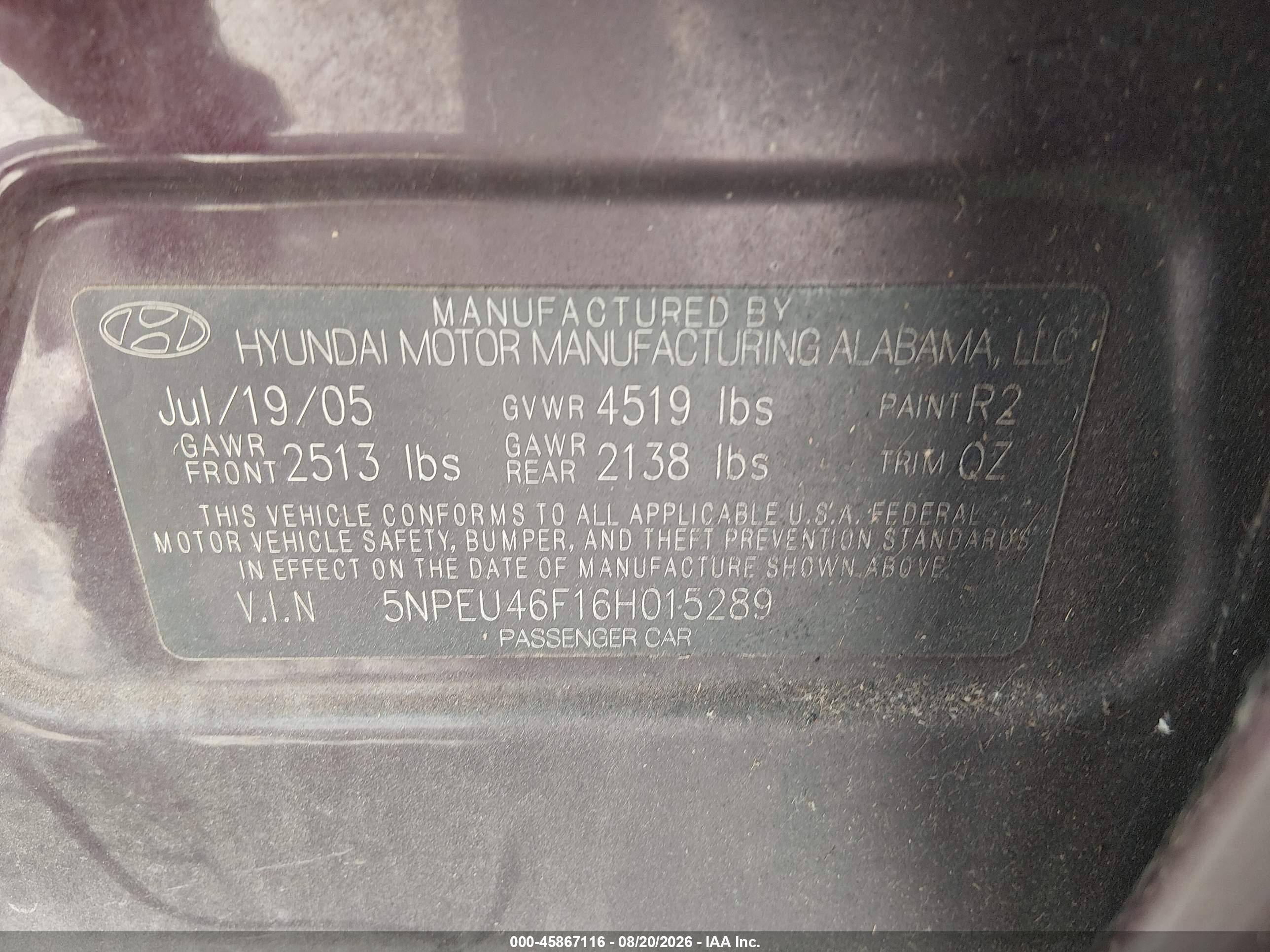 2006 Hyundai Sonata Gls V6/lx V6 Темно-бордовый vin: 5NPEU46F16H015289