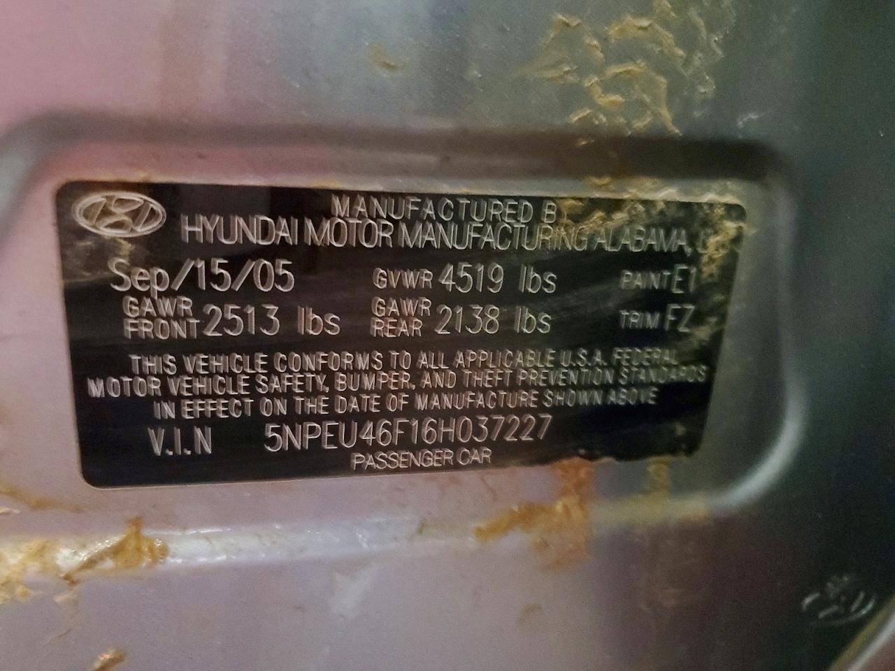 2006 Hyundai Sonata Gls V6 Gray vin: 5NPEU46F16H037227