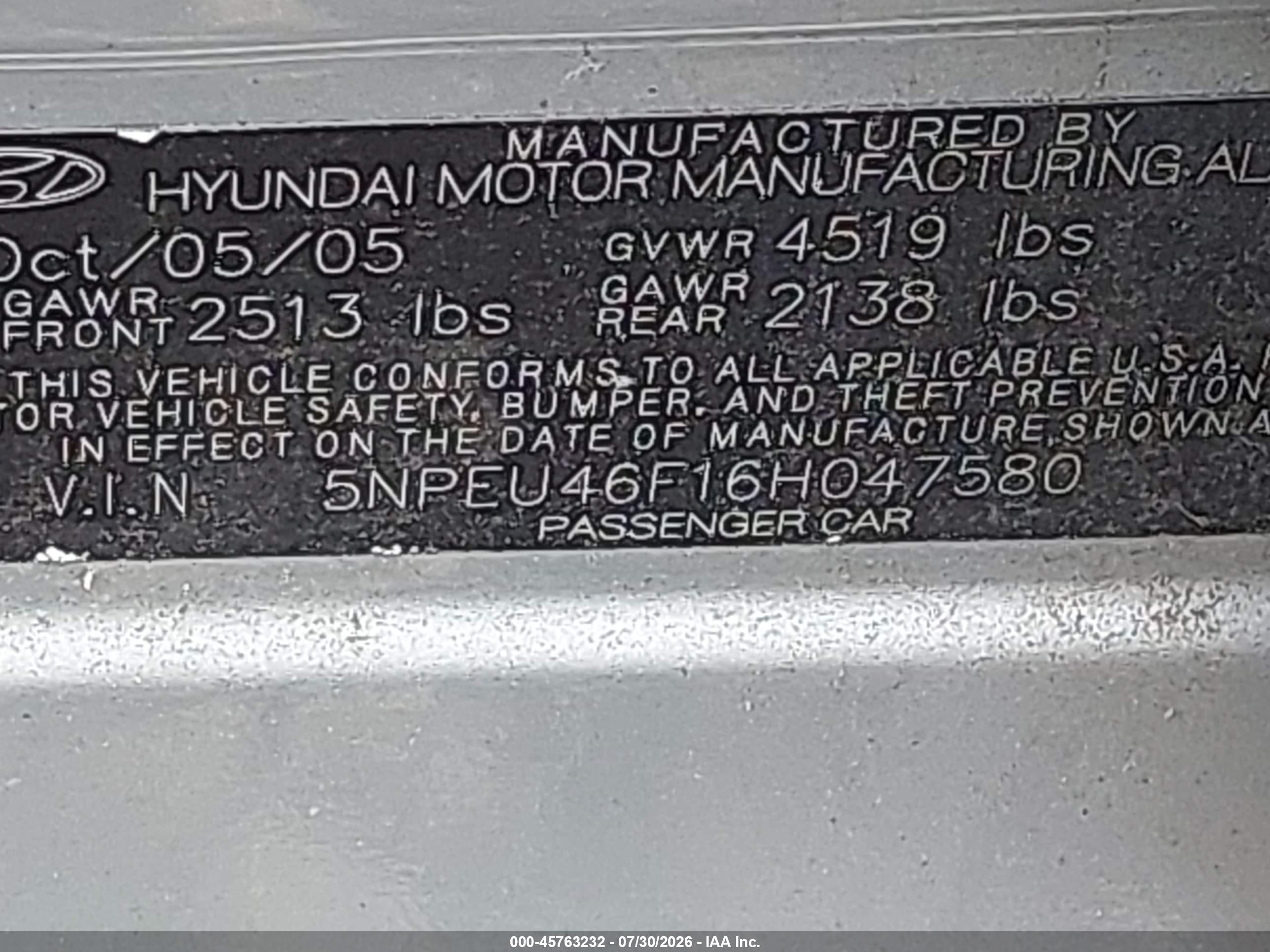 2006 Hyundai Sonata Gls V6/lx V6 Silver vin: 5NPEU46F16H047580