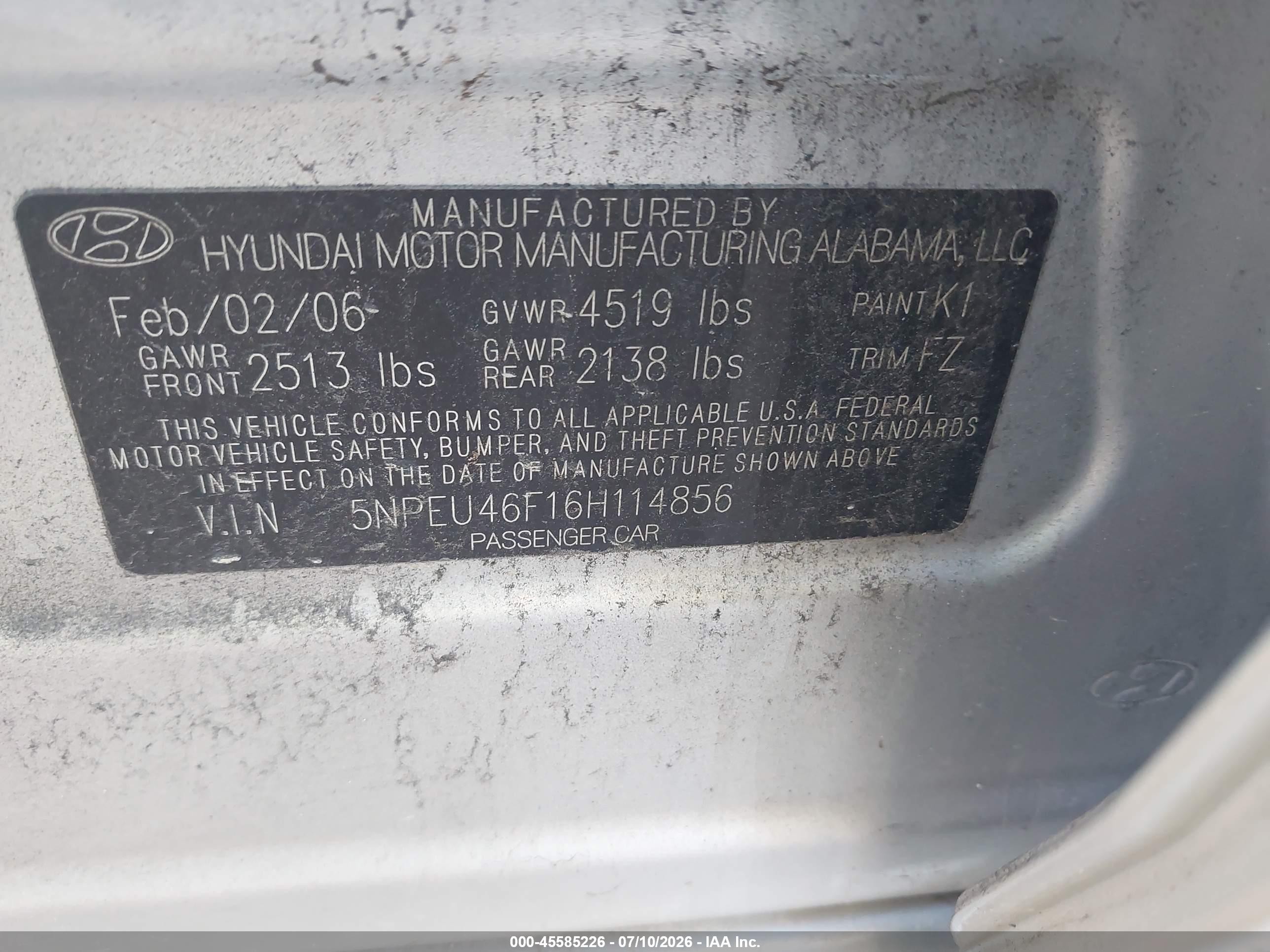 2006 Hyundai Sonata Gls V6/lx V6 Silver vin: 5NPEU46F16H114856
