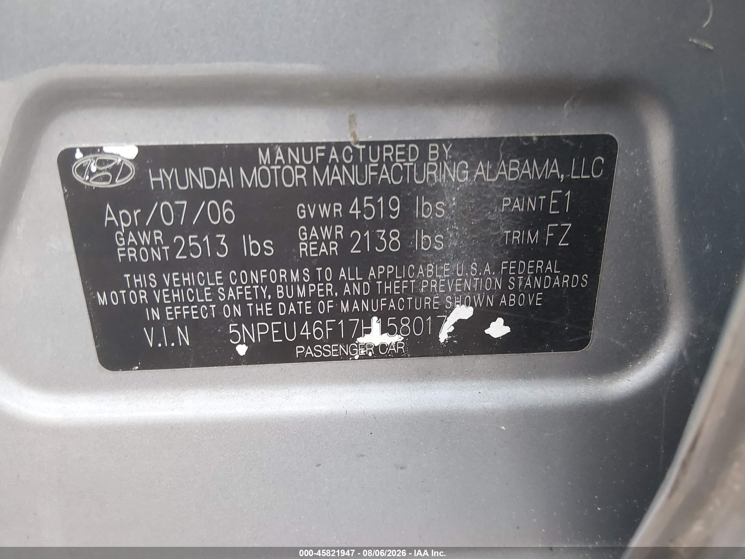 2007 Hyundai Sonata Limited/limited W/xm/se/se W/xm Silver vin: 5NPEU46F17H158017