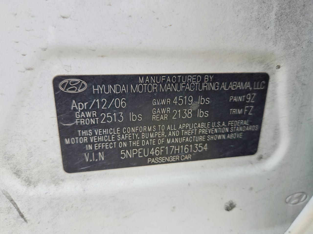 2007 Hyundai Sonata Se White vin: 5NPEU46F17H161354