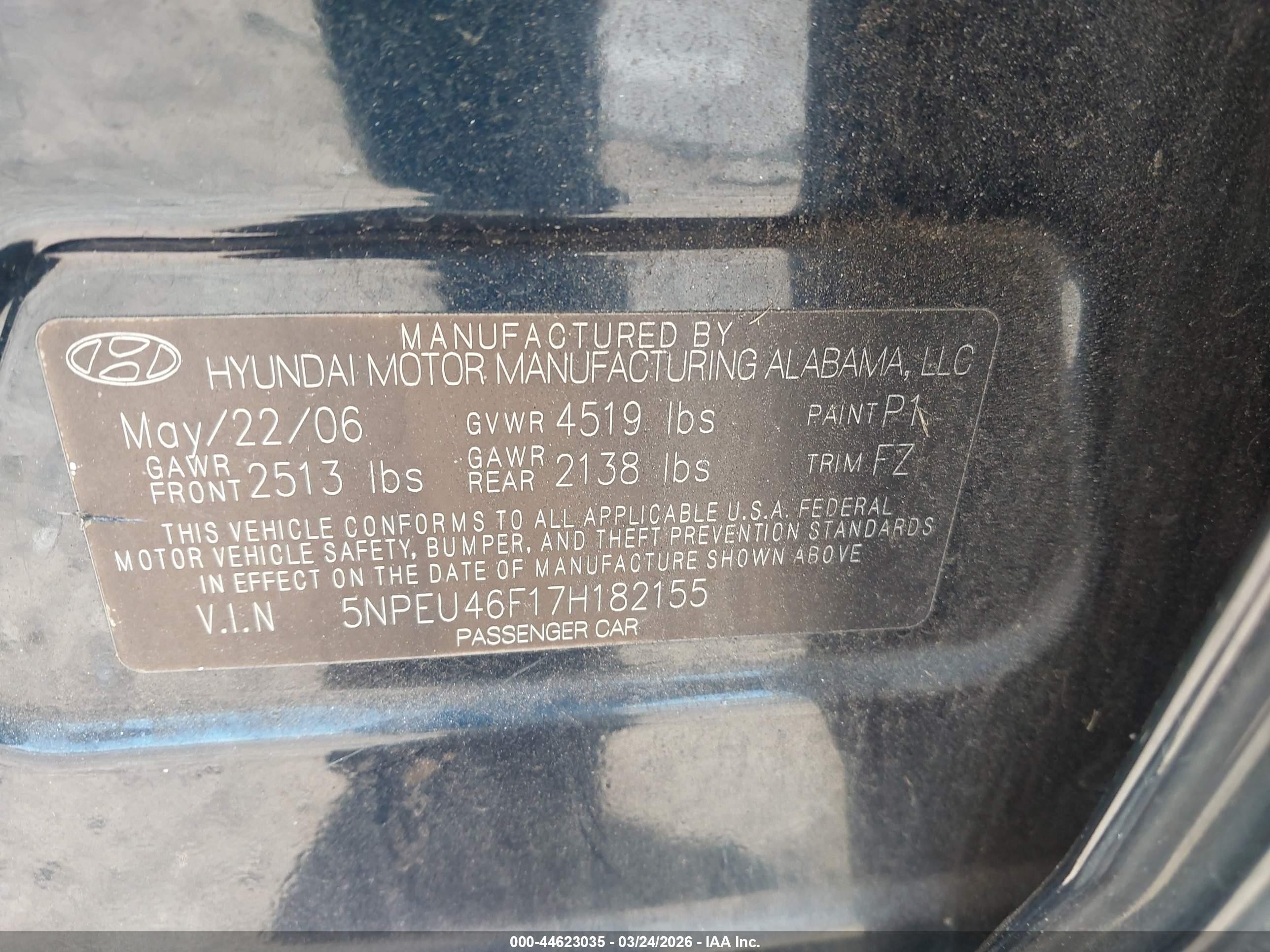 2007 Hyundai Sonata Limited/se V6 Dark Blue vin: 5NPEU46F17H182155