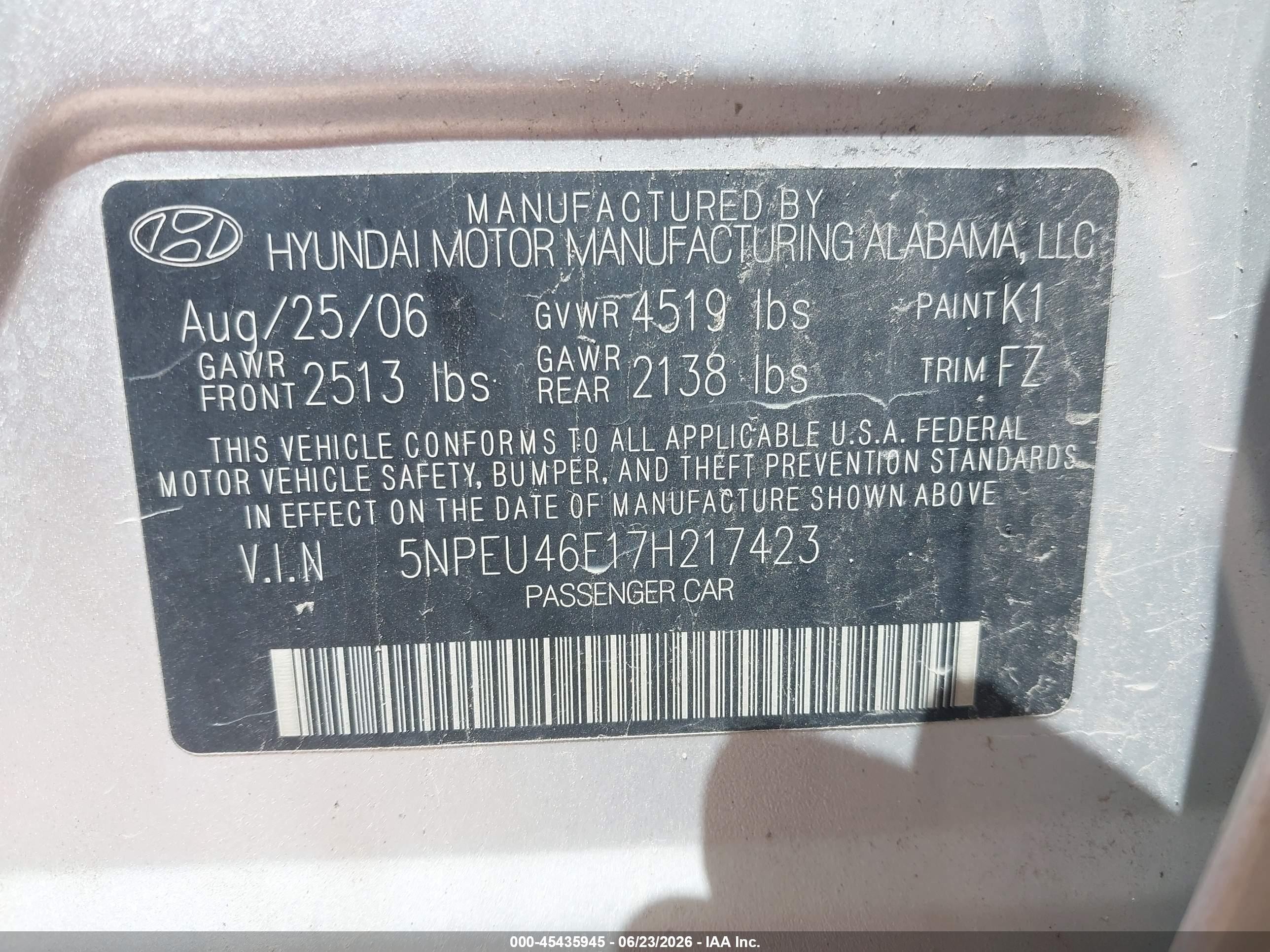 2007 Hyundai Sonata Limited/limited W/xm/se/se W/xm Silver vin: 5NPEU46F17H217423