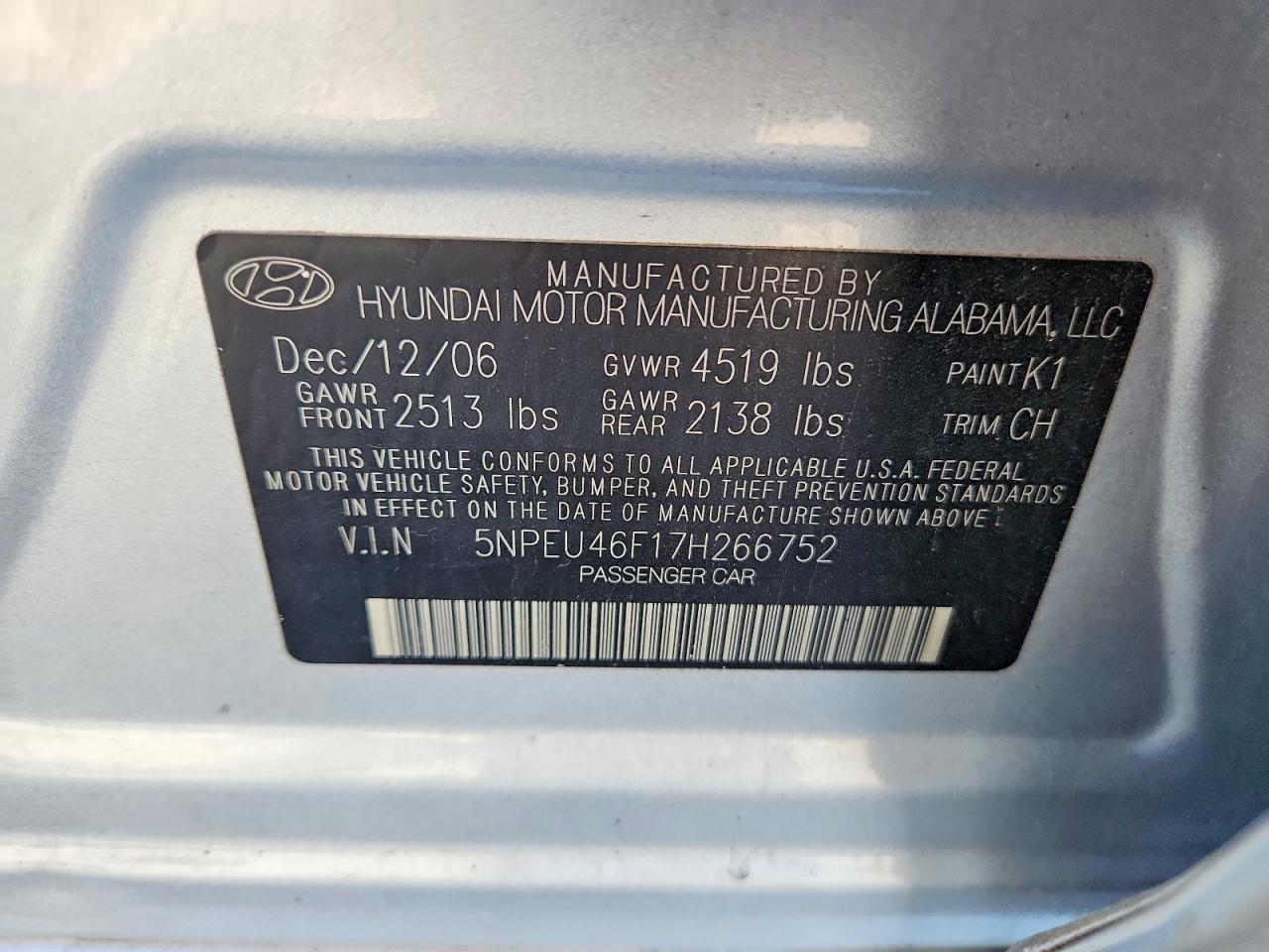 2007 Hyundai Sonata Se/limited Silver vin: 5NPEU46F17H266752