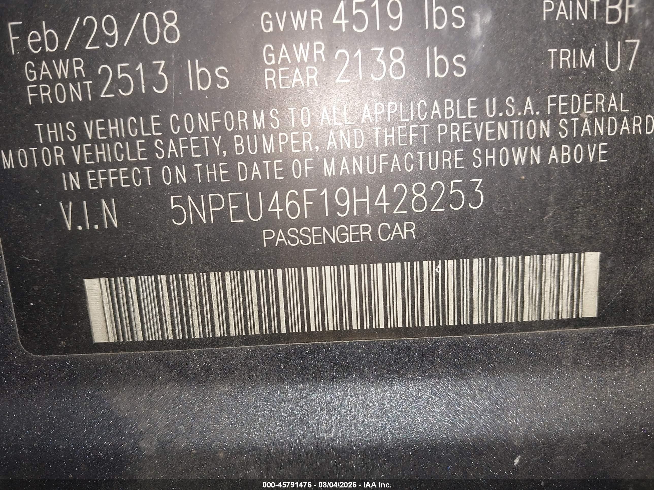 2009 Hyundai Sonata Limited V6 Blue vin: 5NPEU46F19H428253