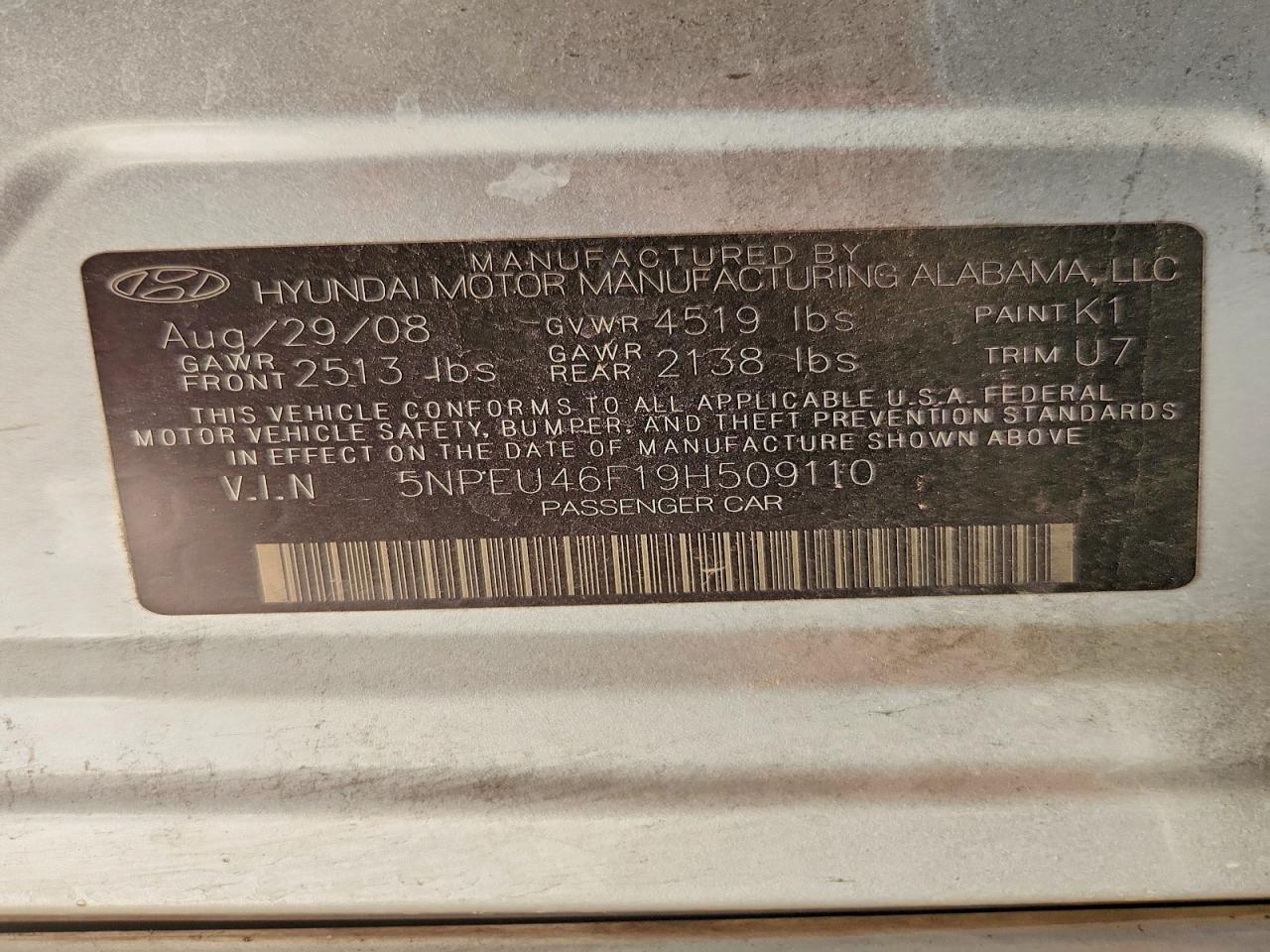 2009 Hyundai Sonata Limited V6 Silver vin: 5NPEU46F19H509110