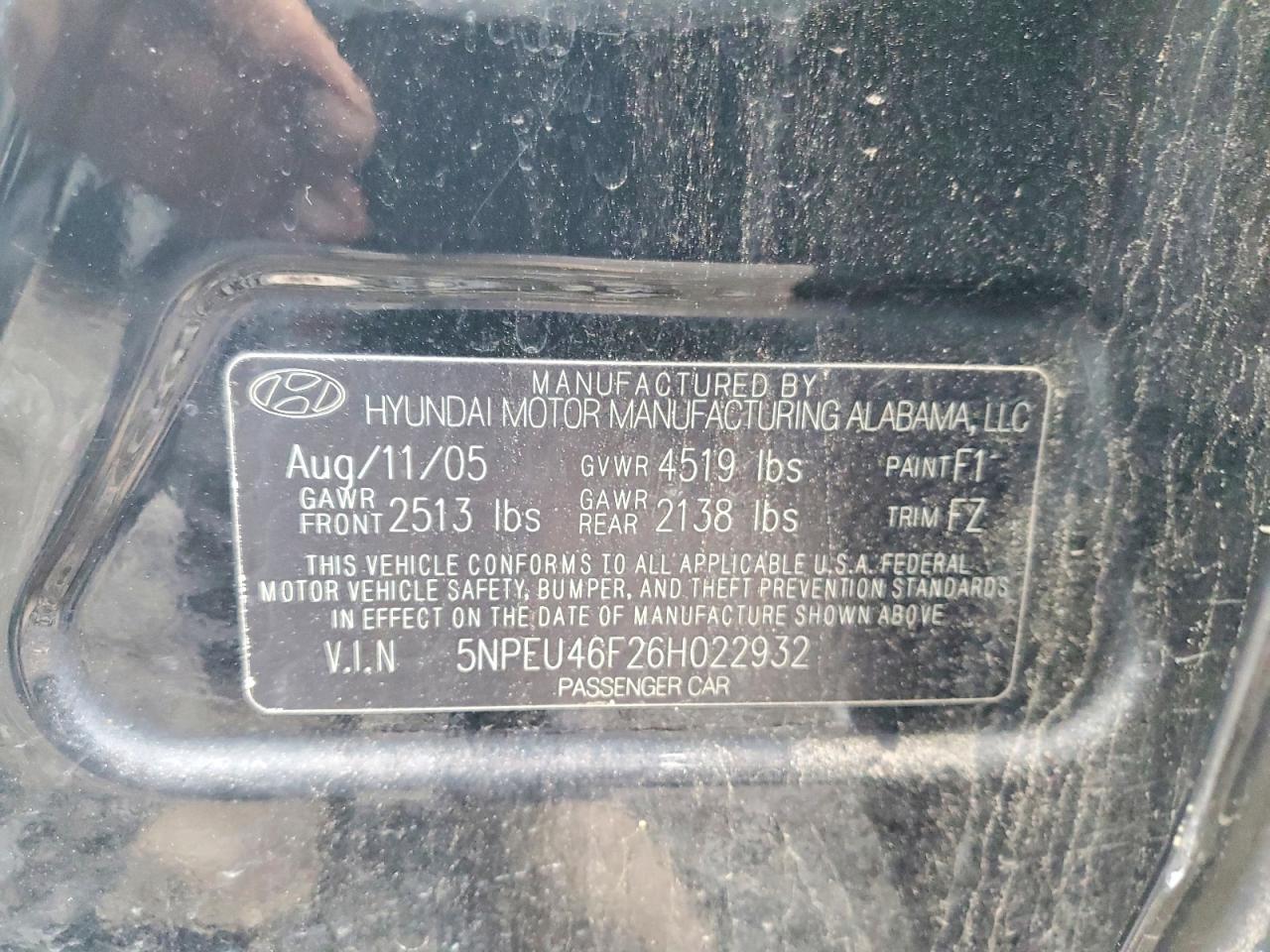 2006 Hyundai Sonata Gls V6 Black vin: 5NPEU46F26H022932