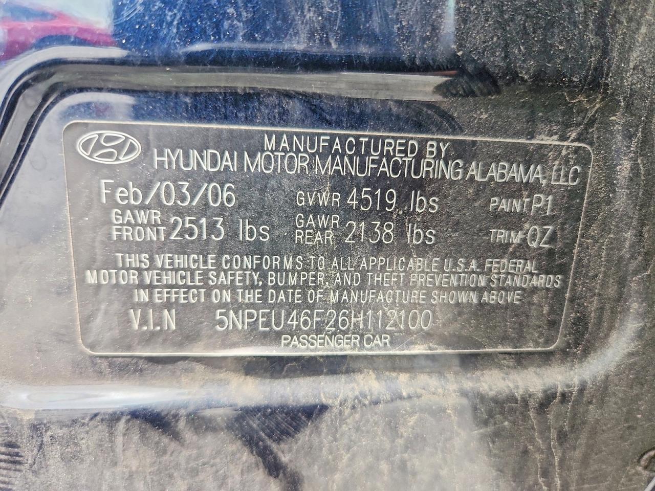 2006 Hyundai Sonata Gls Blue vin: 5NPEU46F26H112100