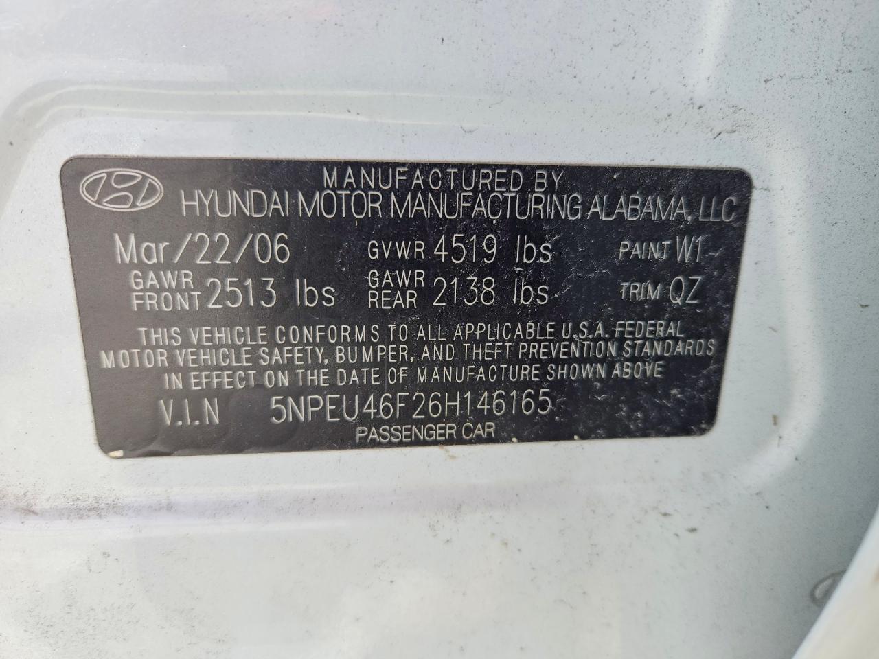 2006 Hyundai Sonata Gls V6 White vin: 5NPEU46F26H146165