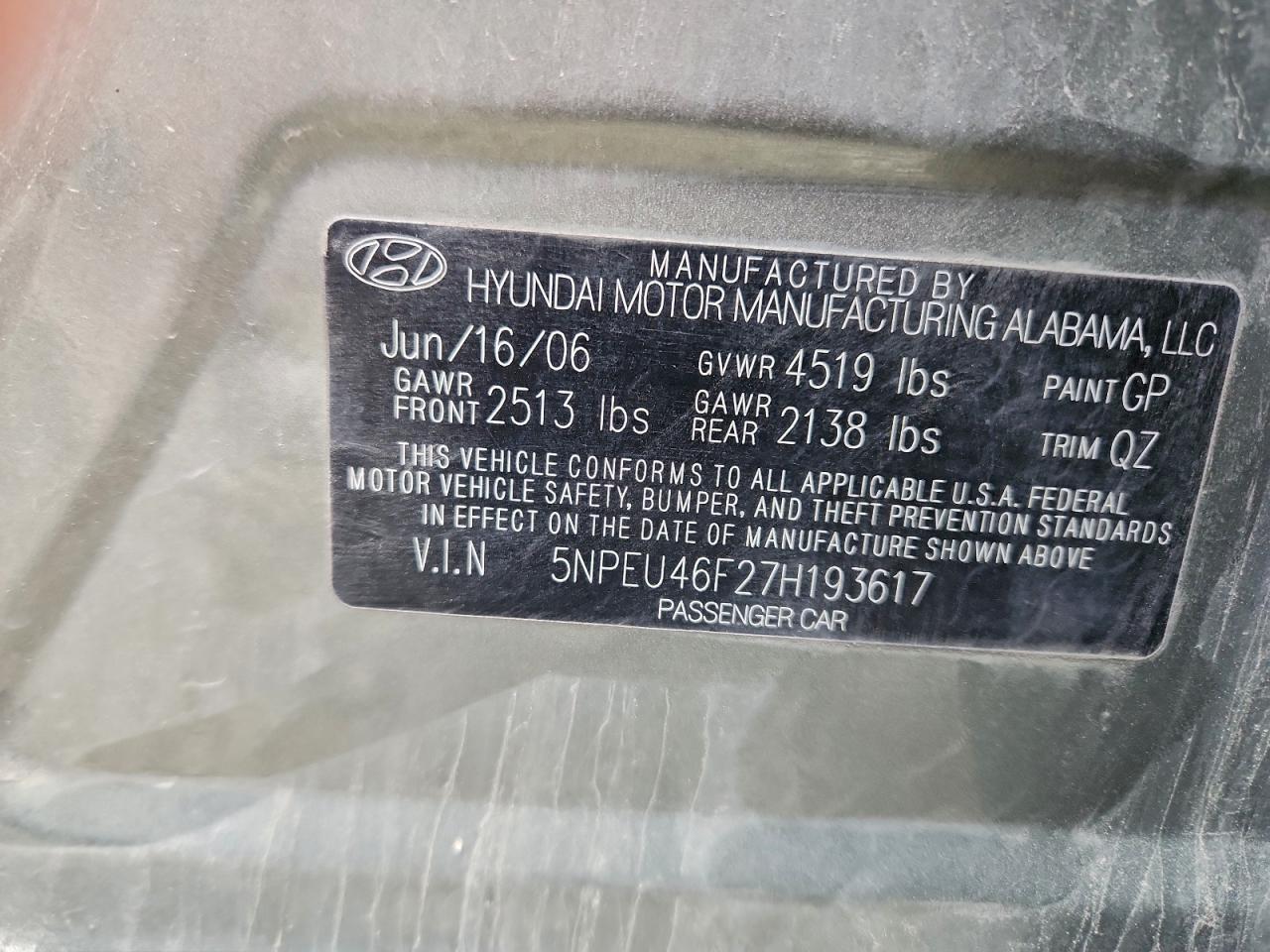 2007 Hyundai Sonata Se Green vin: 5NPEU46F27H193617
