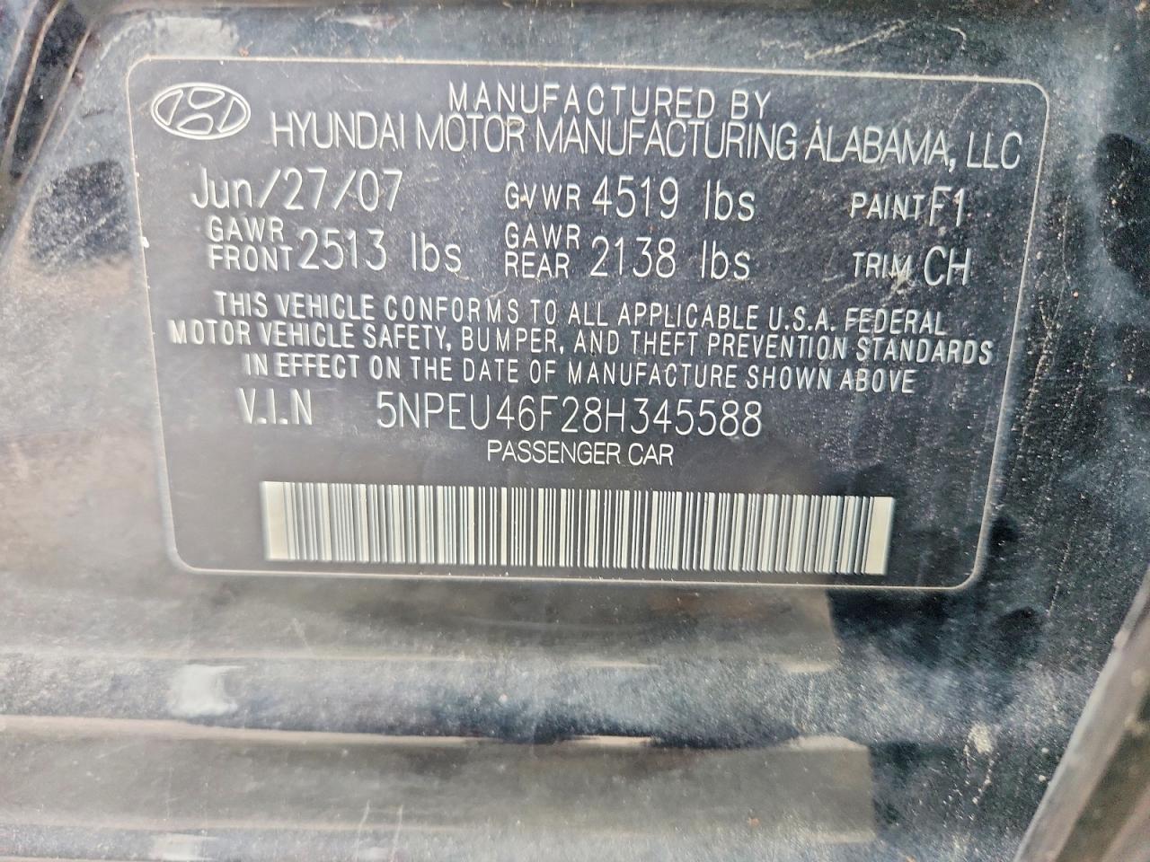 2008 Hyundai Sonata Black vin: 5NPEU46F28H345588