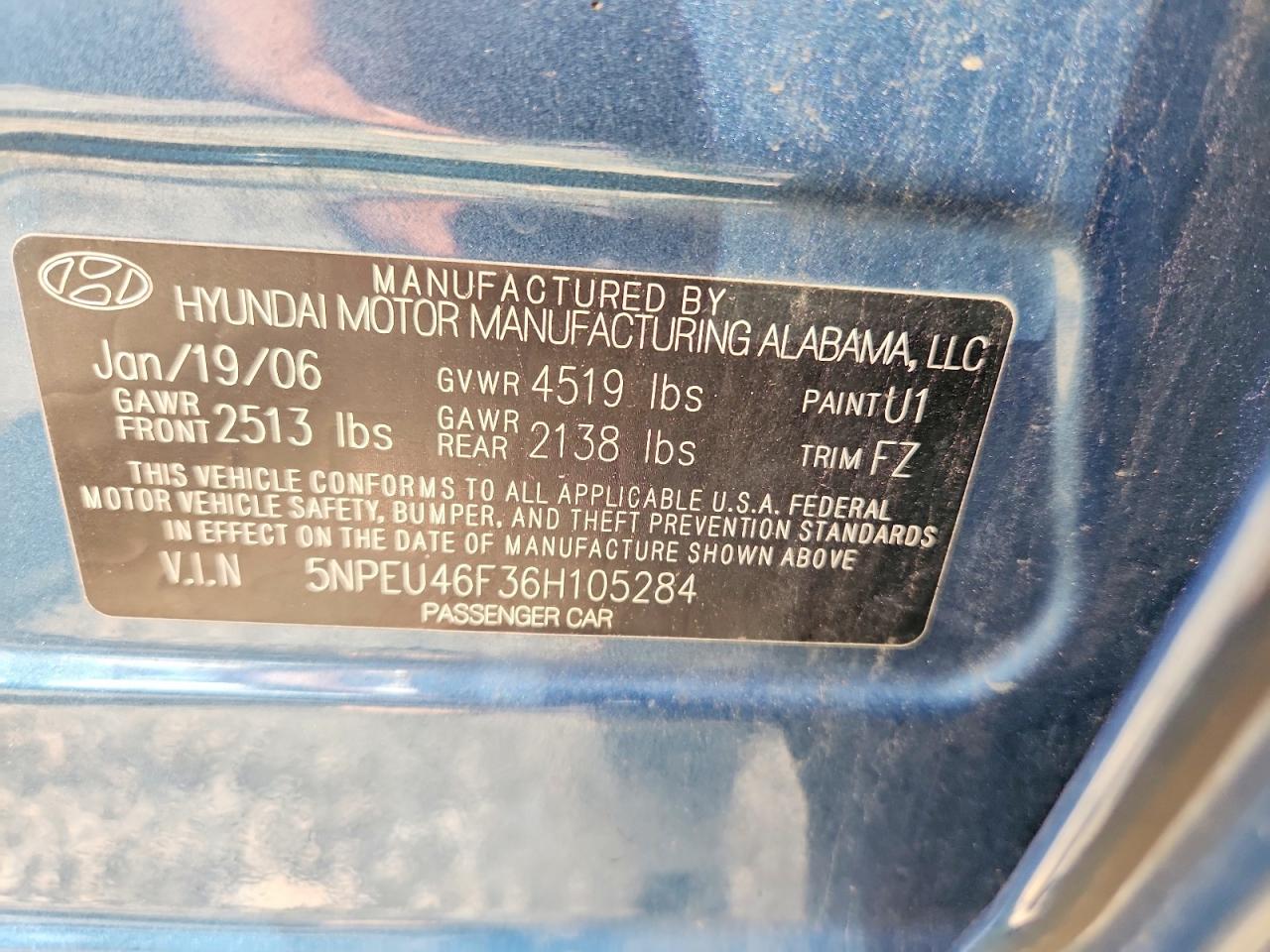 2006 Hyundai Sonata Gls V6 Blue vin: 5NPEU46F36H105284