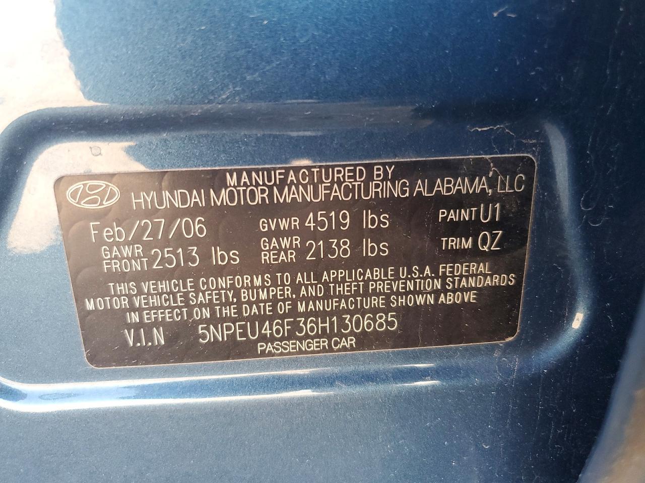 2006 Hyundai Sonata Gls V6 Teal vin: 5NPEU46F36H130685