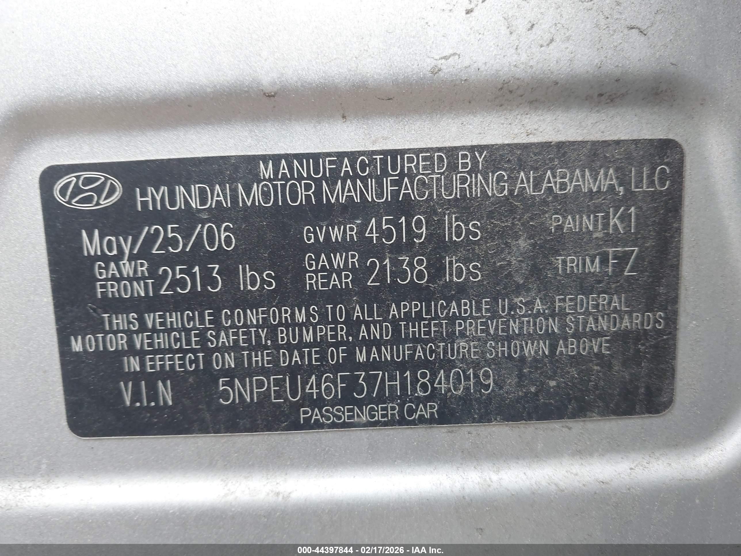 2007 Hyundai Sonata Limited/se V6 Silver vin: 5NPEU46F37H184019