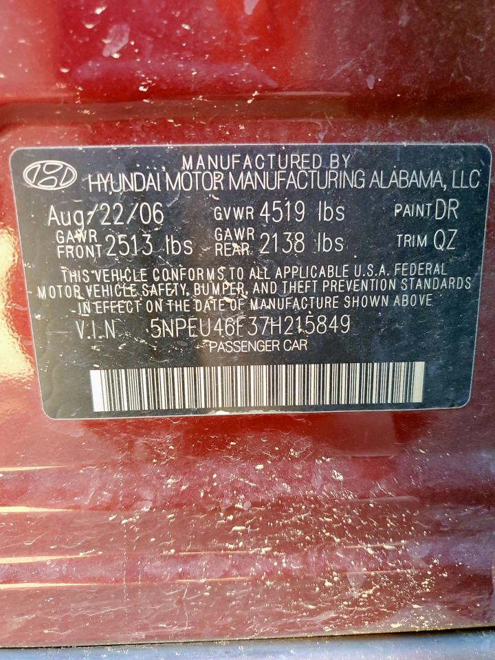 2007 Hyundai Sonata Se Maroon vin: 5NPEU46F37H215849