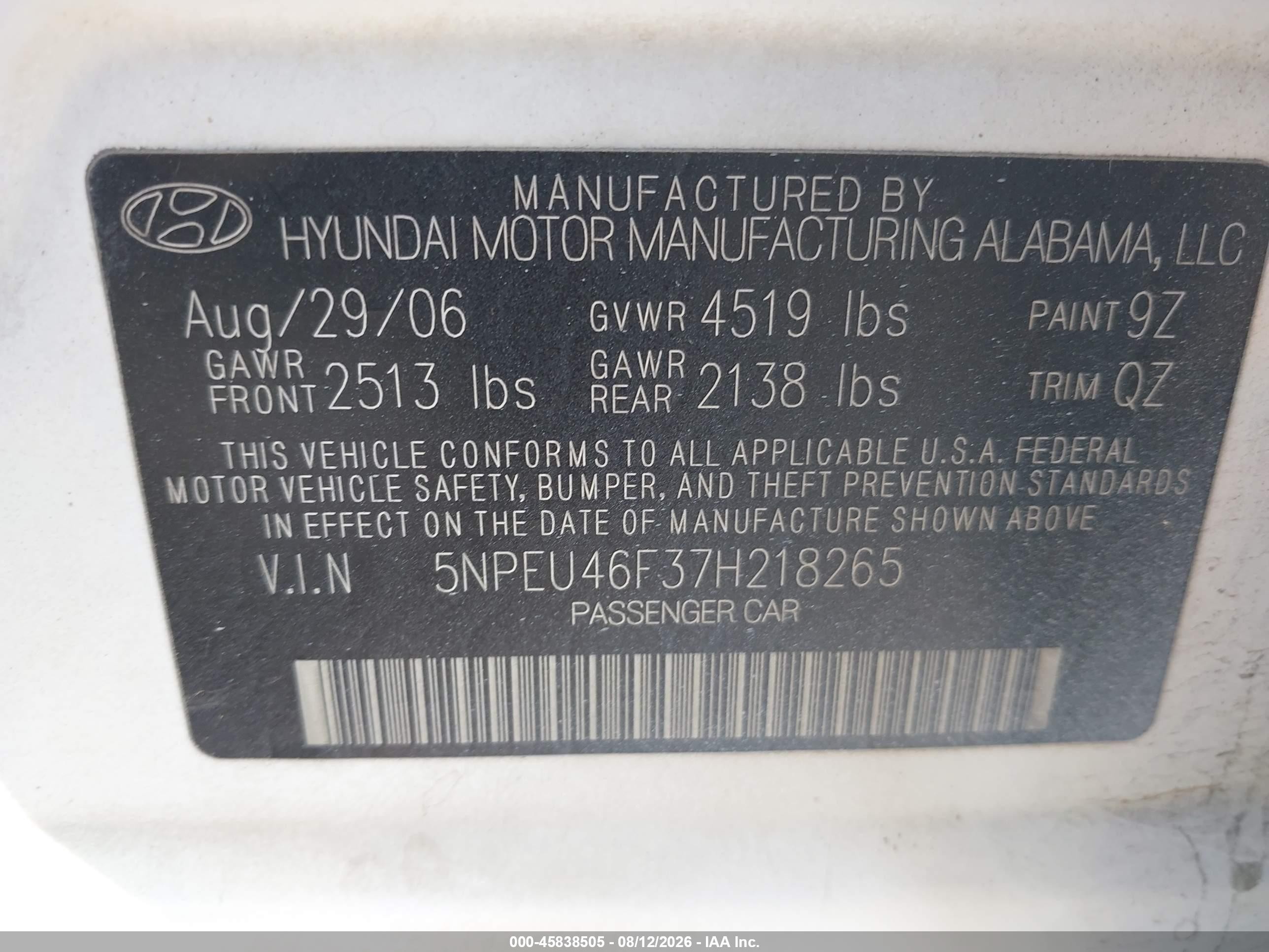 2007 Hyundai Sonata Limited/limited W/xm/se/se W/xm Белый vin: 5NPEU46F37H218265