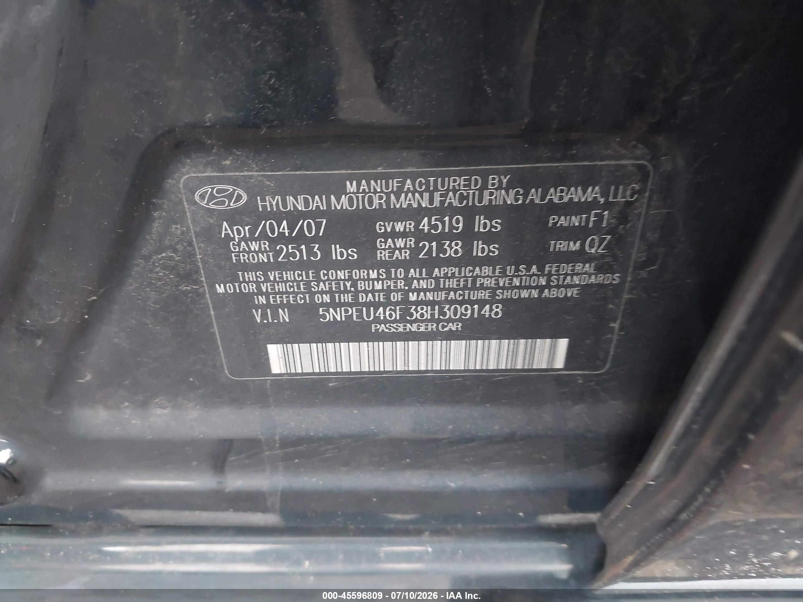 2008 Hyundai Sonata Limited V6/se V6 Black vin: 5NPEU46F38H309148