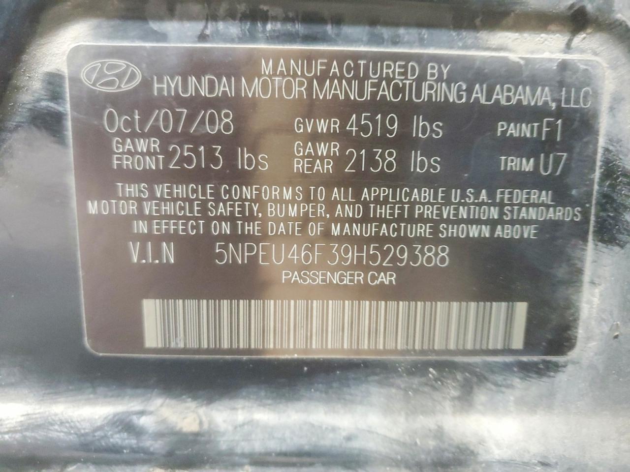 2009 Hyundai Sonata Se V6 Black vin: 5NPEU46F39H529388