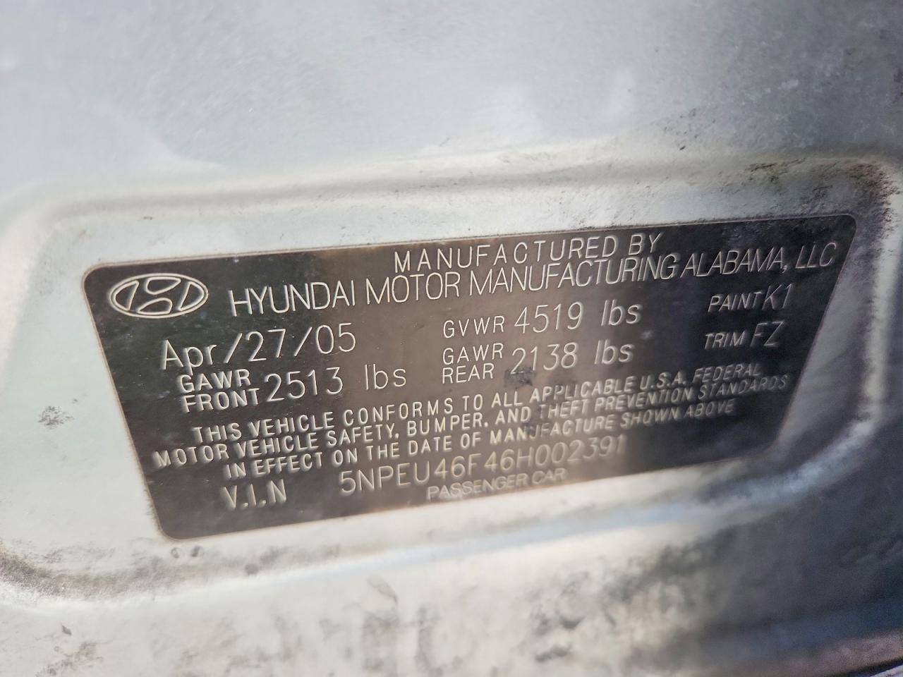 2006 Hyundai Sonata Gls V6 Silver vin: 5NPEU46F46H002391