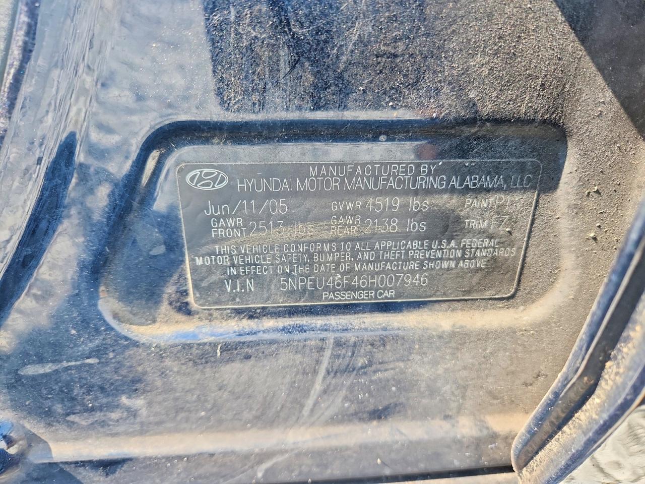 2006 Hyundai Sonata Gl Blue vin: 5NPEU46F46H007946