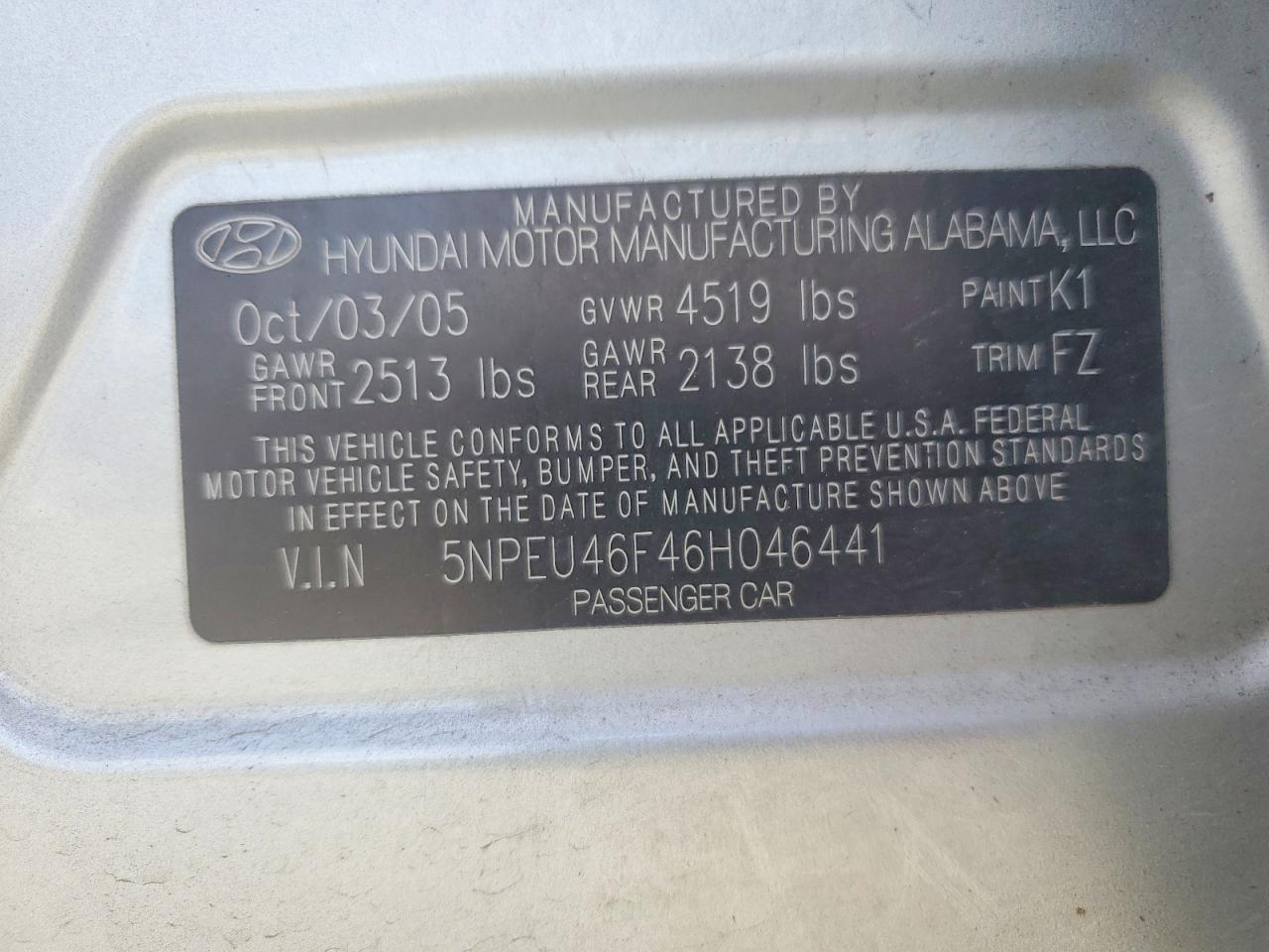 2006 Hyundai Sonata Gls V6 Silver vin: 5NPEU46F46H046441