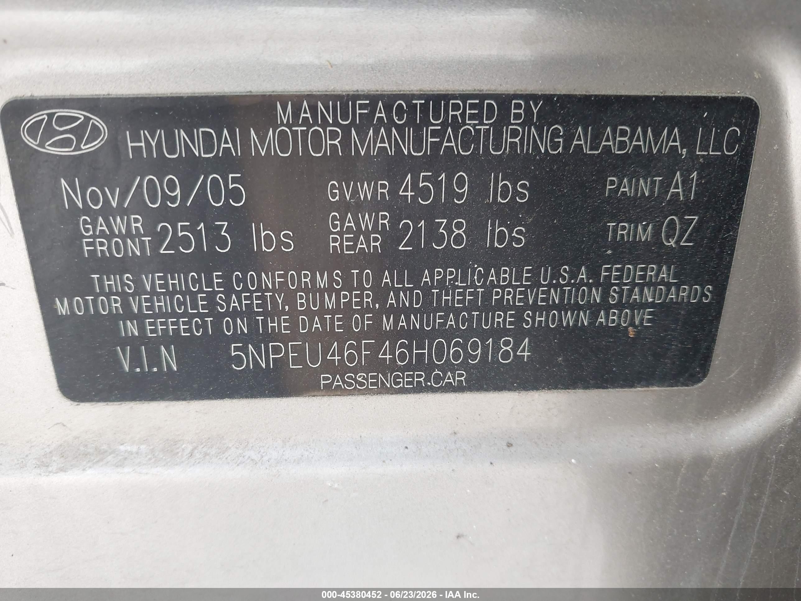 2006 Hyundai Sonata Gls V6/lx V6 Gold vin: 5NPEU46F46H069184