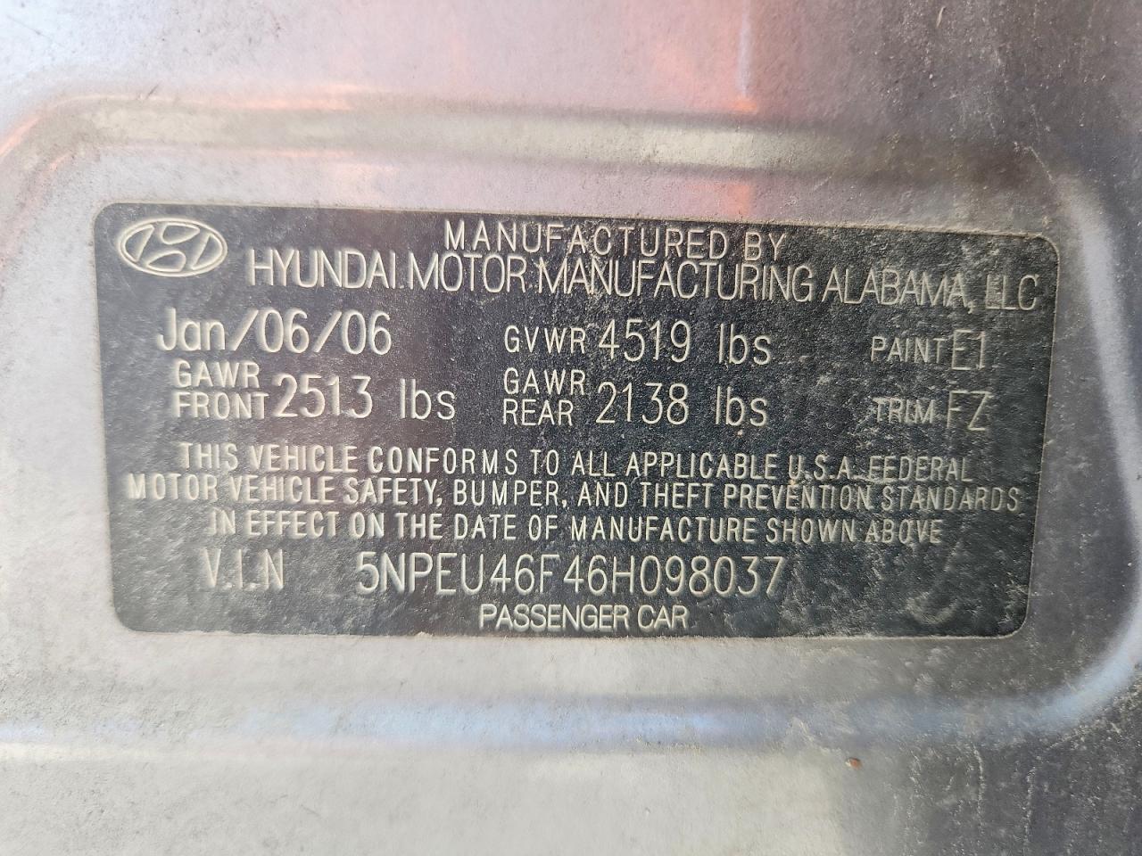 2006 Hyundai Sonata Gls/lx Gray vin: 5NPEU46F46H098037