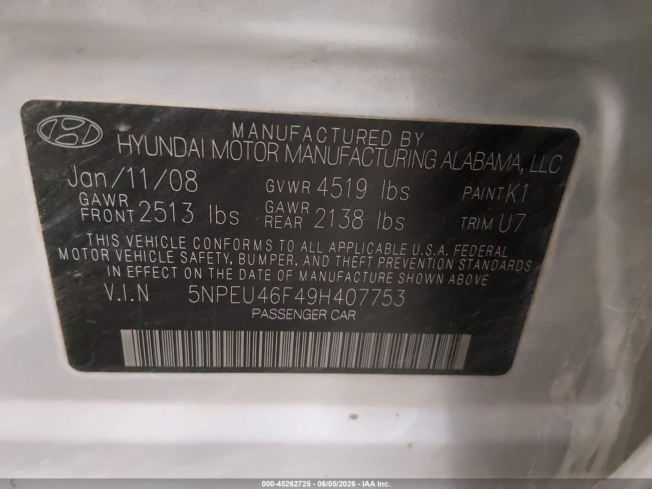 2009 Hyundai Sonata Limited V6 Silver vin: 5NPEU46F49H407753