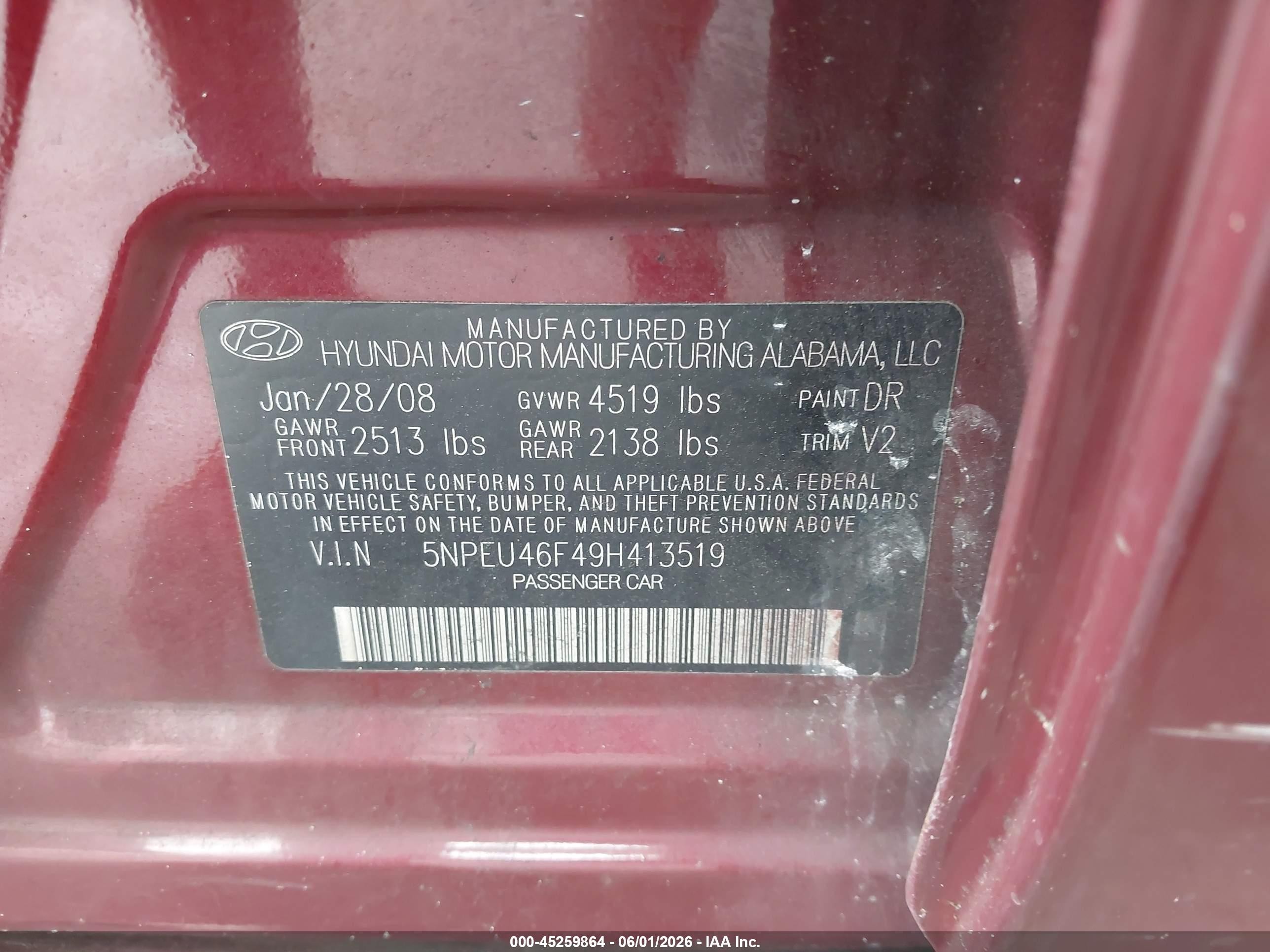2009 Hyundai Sonata Limited V6 Burgundy vin: 5NPEU46F49H413519