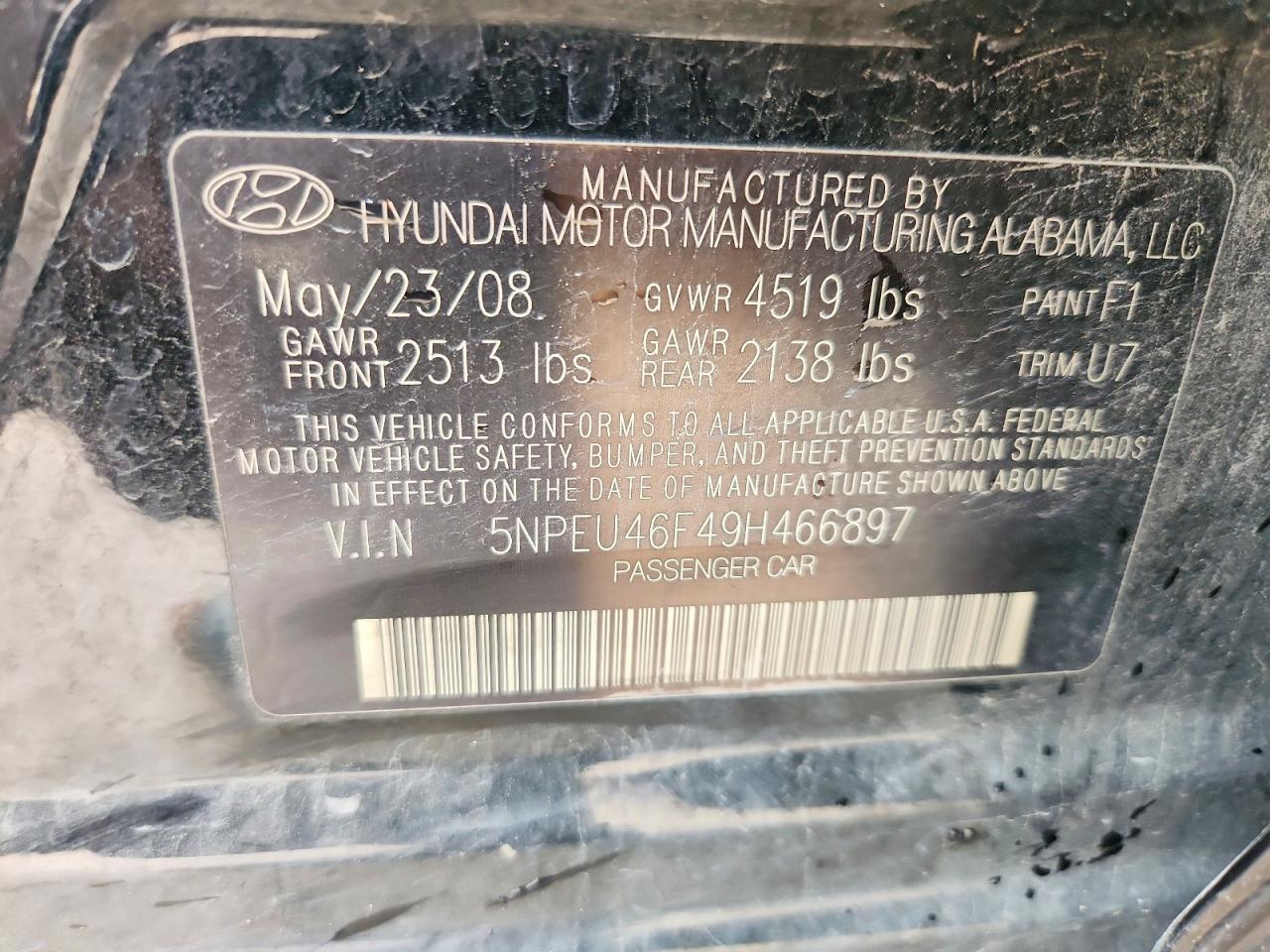 2009 Hyundai Sonata Se V6 Black vin: 5NPEU46F49H466897